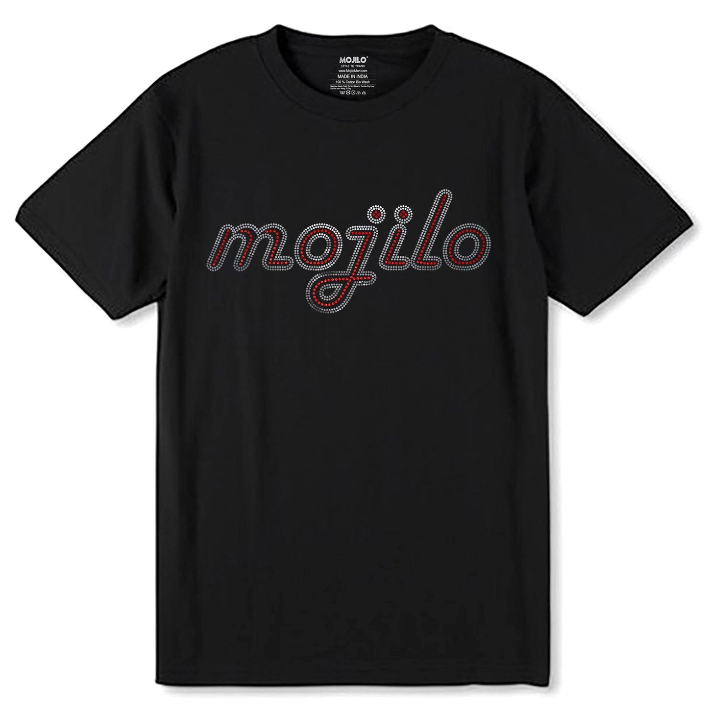 MOJILO SPANGLE SILVER RED - Unisex Round Neck Regular Fit 100% Combed Cotton Half Sleeve T-Shirt - Mojilo Mart