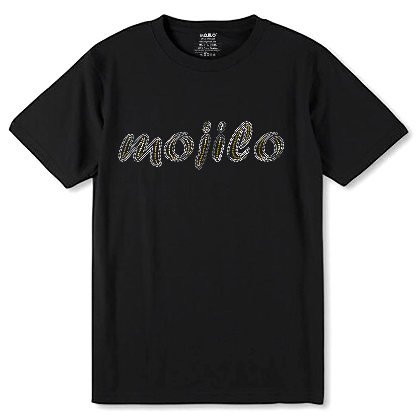 MOJILO SPANGLE SILVER & GOLD - Unisex Round Neck Regular Fit 100% Combed Cotton Half Sleeve T-Shirt - Mojilo Mart