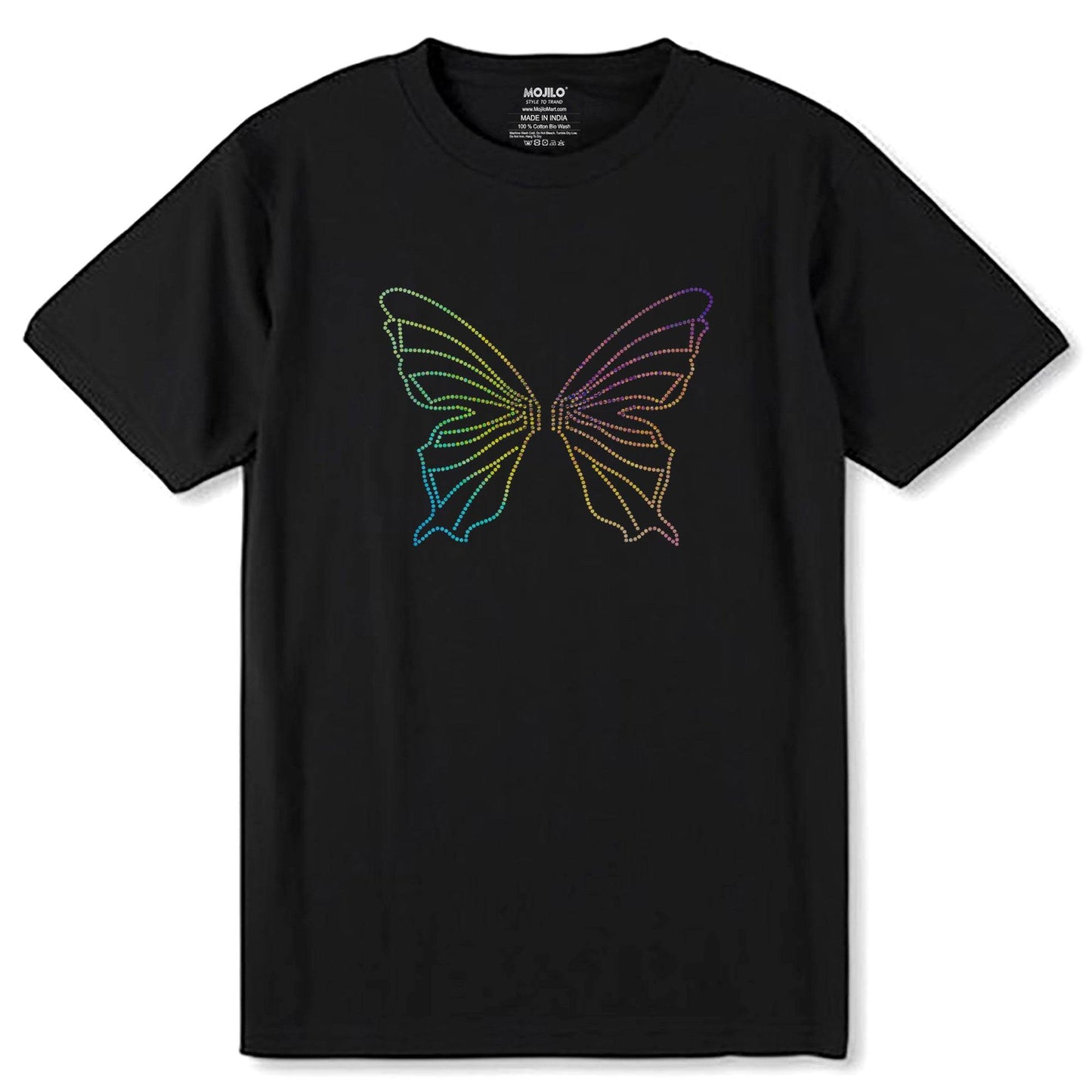MULTI BUTTERFLY - Unisex Round Neck Regular Fit 100% Combed Cotton Half Sleeve T-Shirt - Mojilo Mart