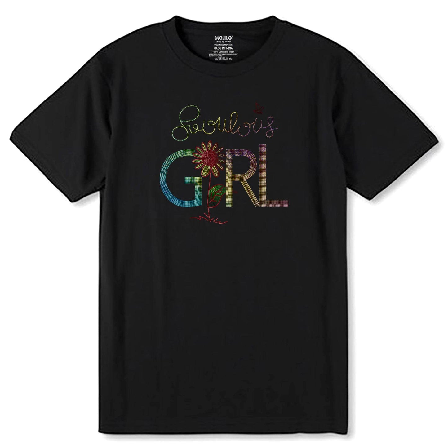 RAINBOW-GREEN & RED SPANGLE Sovulous GIRL - Unisex Round Neck Regular Fit 100% Combed Cotton Half Sleeve T-Shirt - Mojilo Mart