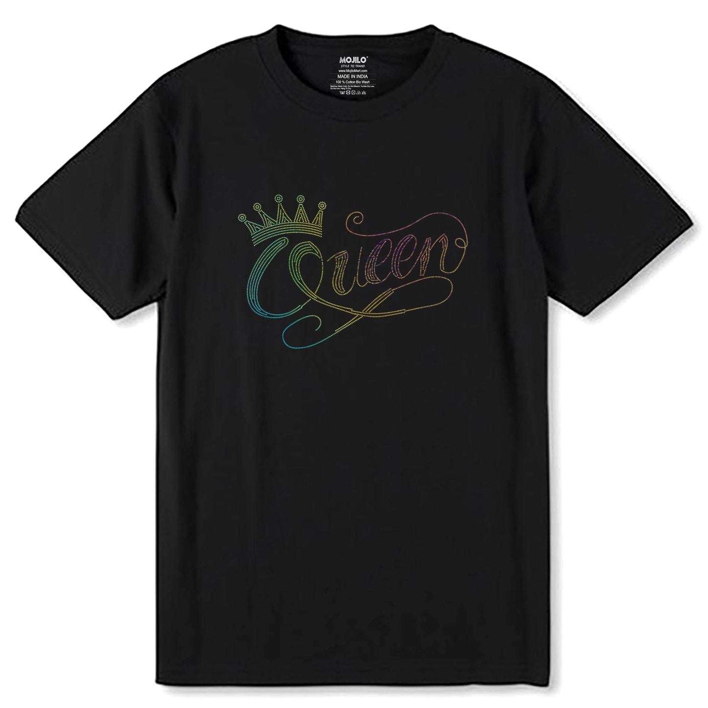 RAINBOW SPANGLE CROWN QUEEN - Unisex Round Neck Regular Fit 100% Combed Cotton Half Sleeve T-Shirt - Mojilo Mart