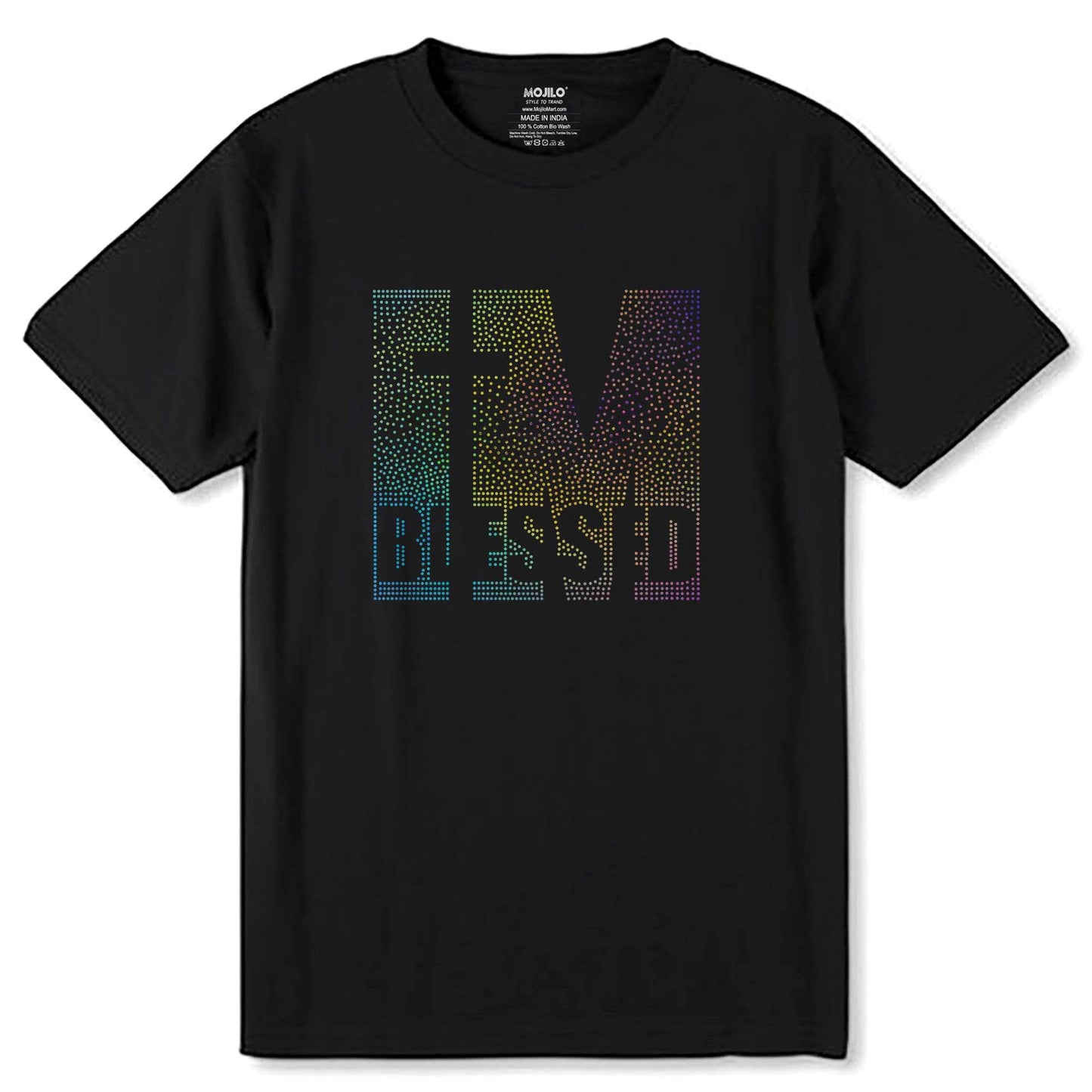 RAINBOW SPANGLE IM BLESSED - Unisex Round Neck Regular Fit 100% Combed Cotton Half Sleeve T-Shirt - Mojilo Mart