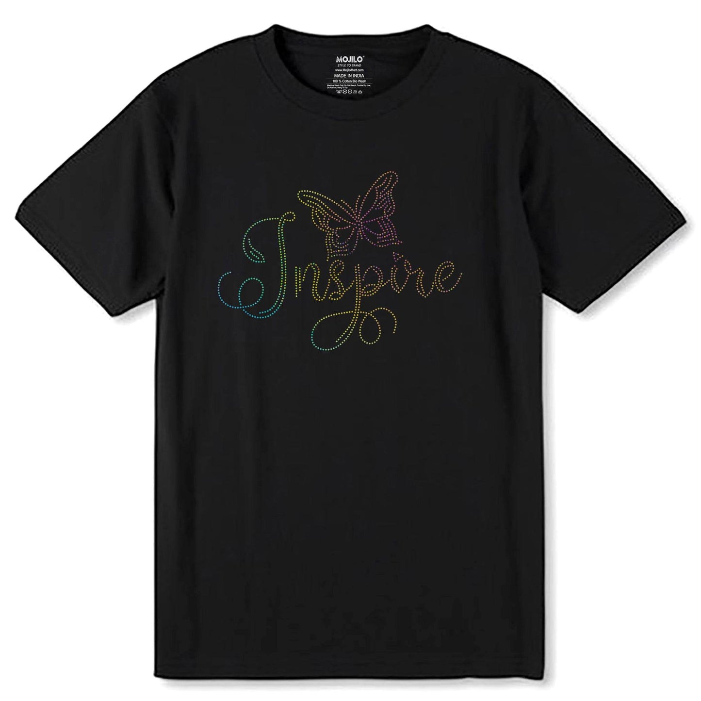 RAINBOW SPANGLE Inspire BUTTERFLY - Unisex Round Neck Regular Fit 100% Combed Cotton Half Sleeve T-Shirt - Mojilo Mart
