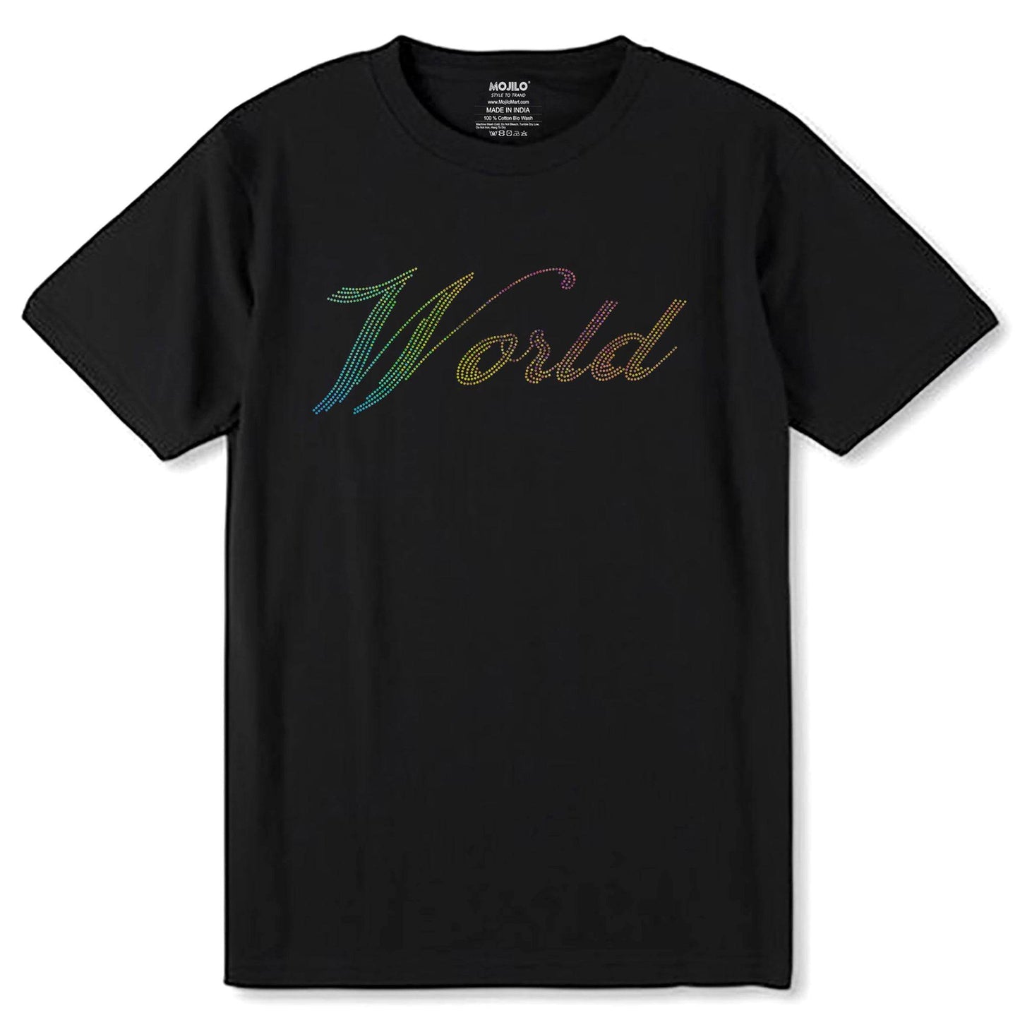 RAINBOW SPANGLE WORLD - Unisex Round Neck Regular Fit 100% Combed Cotton Half Sleeve T-Shirt - Mojilo Mart