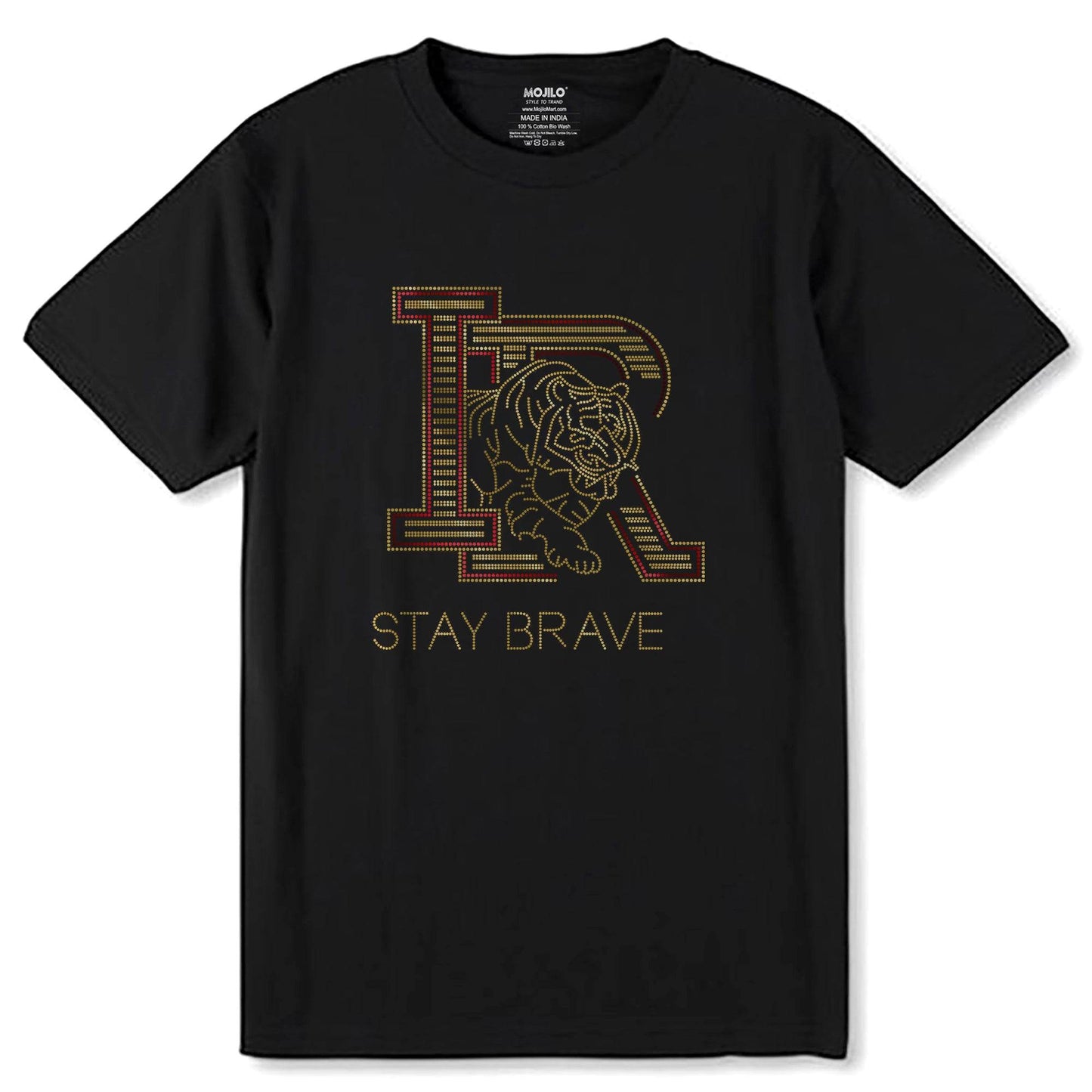 RED & GOLD SPANGLE IR STAY BRAVE - Unisex Round Neck Regular Fit 100% Combed Cotton Half Sleeve T-Shirt - Mojilo Mart