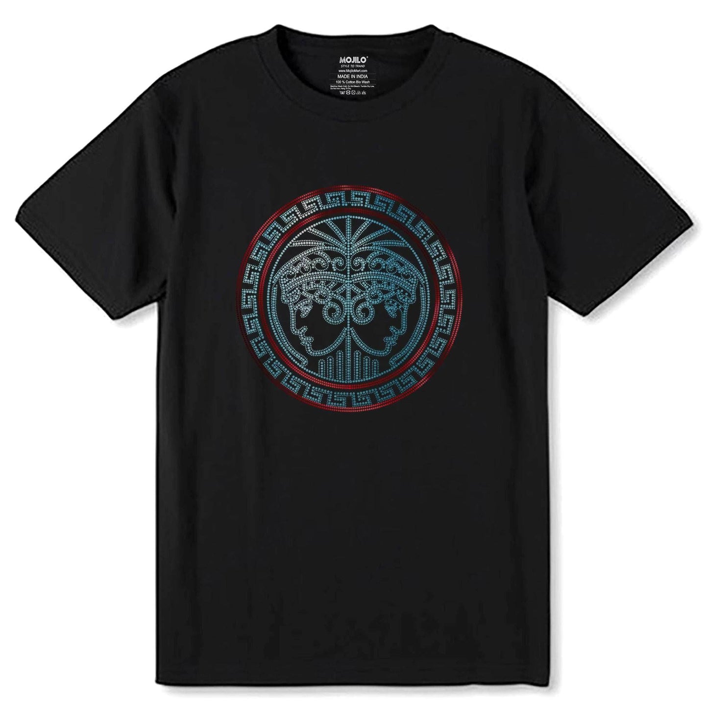 RED & SKY SPANGLE motif - Unisex Round Neck Regular Fit 100% Combed Cotton Half Sleeve T-Shirt - Mojilo Mart
