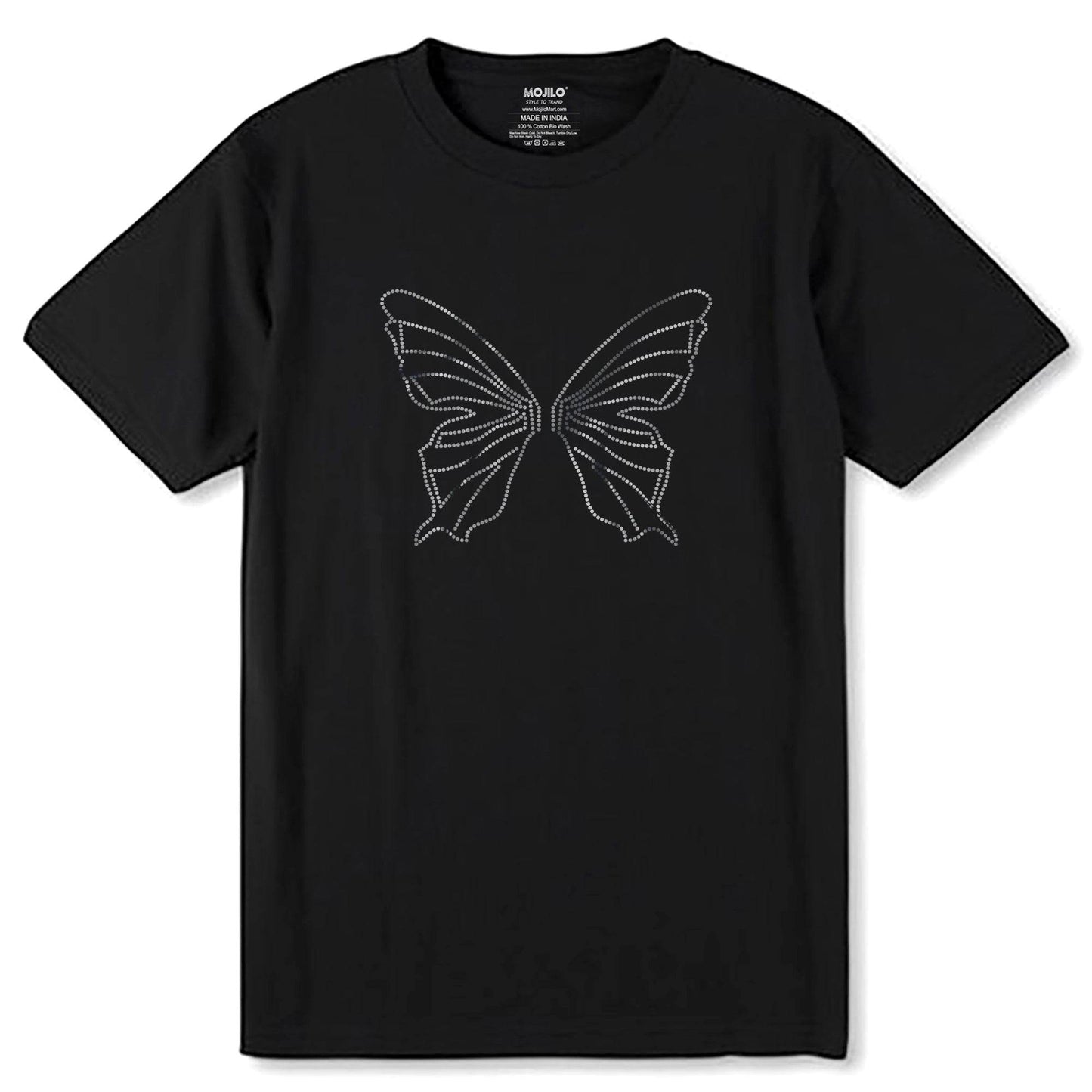 SILVER BUTTERFLY - Unisex Round Neck Regular Fit 100% Combed Cotton Half Sleeve T-Shirt - Mojilo Mart
