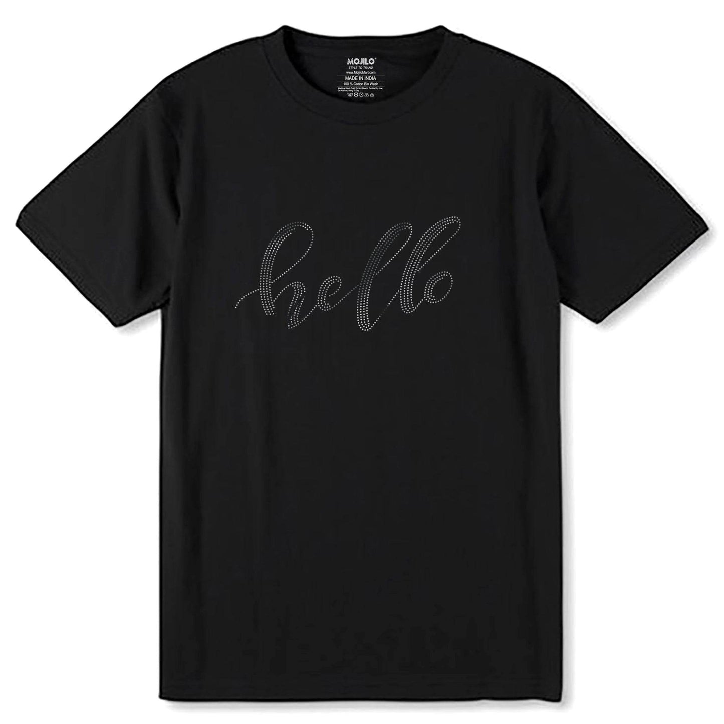SILVER SPANGLE HELLO - Unisex Round Neck Regular Fit 100% Combed Cotton Half Sleeve T-Shirt - Mojilo Mart
