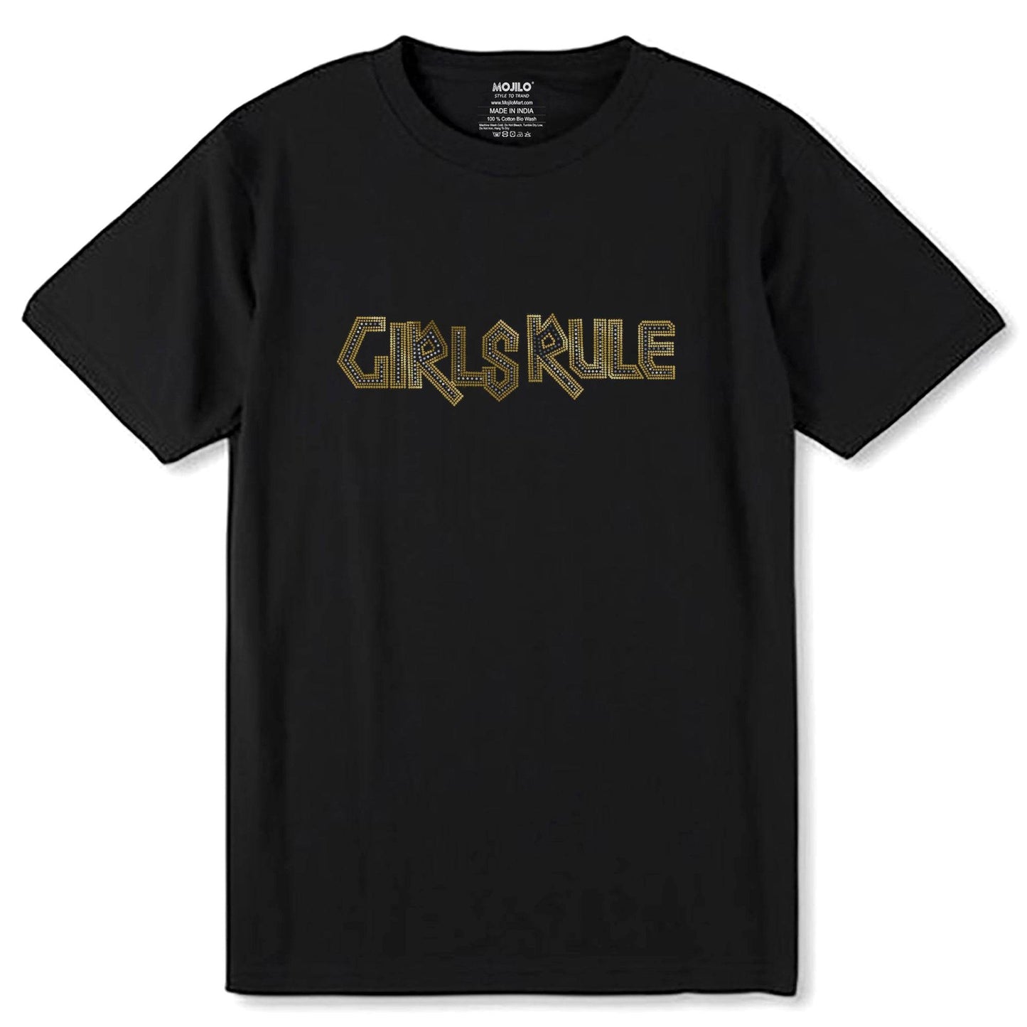 SILVER & GOLD SPANGLE GIRLS RULE - Unisex Round Neck Regular Fit 100% Combed Cotton Half Sleeve T-Shirt - Mojilo Mart