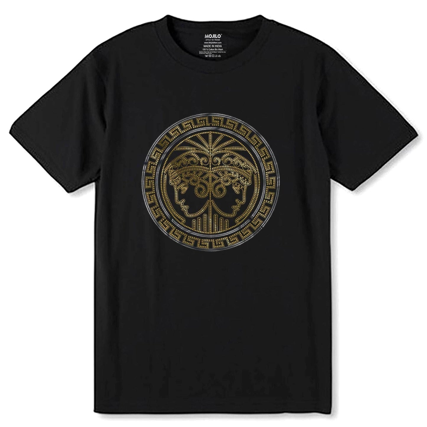 SILVER & GOLD SPANGLE motif - Unisex Round Neck Regular Fit 100% Combed Cotton Half Sleeve T-Shirt - Mojilo Mart
