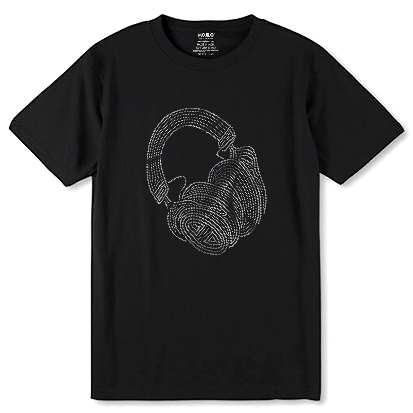 SPANGLE SILVER HEADPHONE - Unisex Round Neck Regular Fit 100% Combed Cotton Half Sleeve T-Shirt - Mojilo Mart