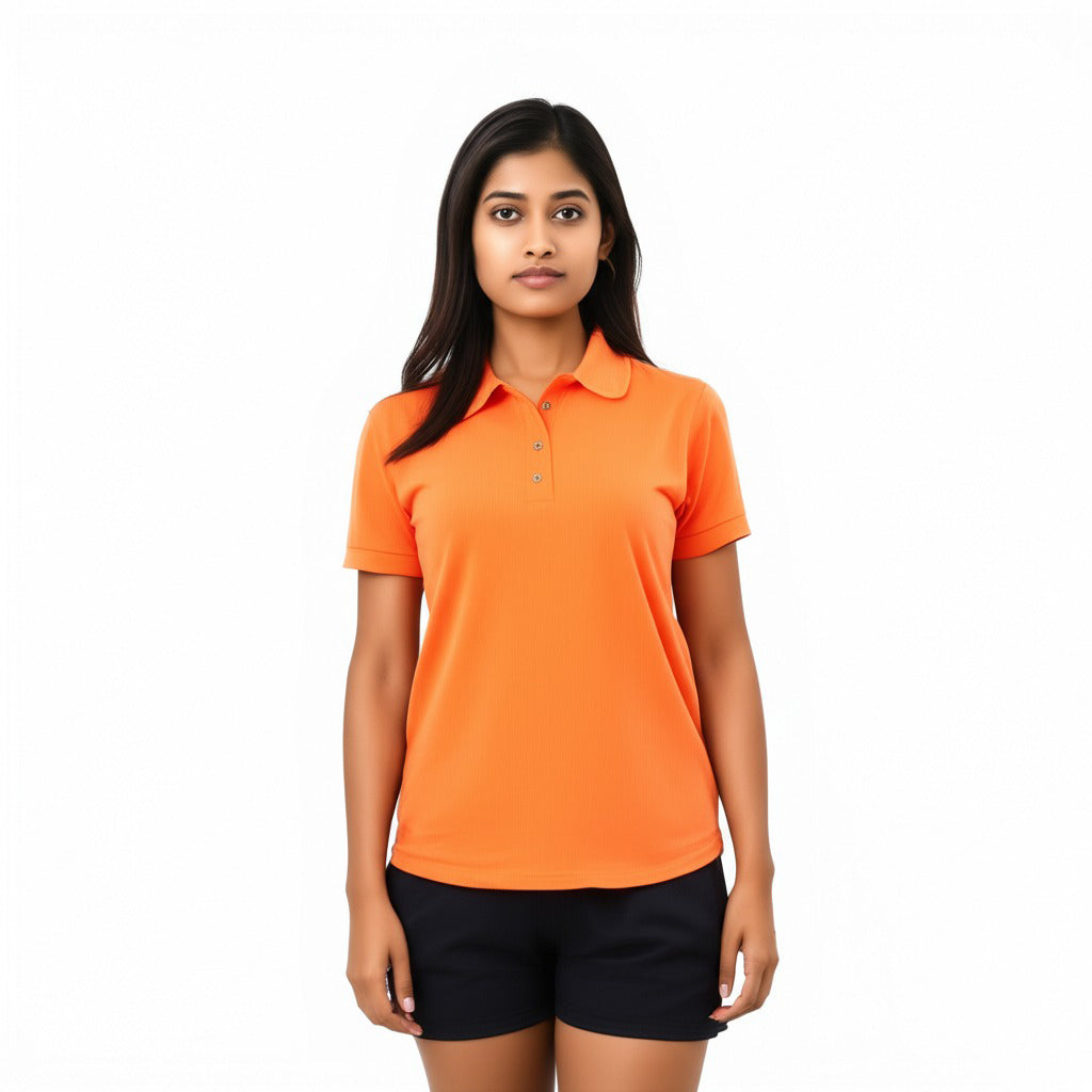 women staff uniform Polo Neck Cotton T-Shirt with DTF Printing and custom Sexy Office Girls Tshirt Logo Design