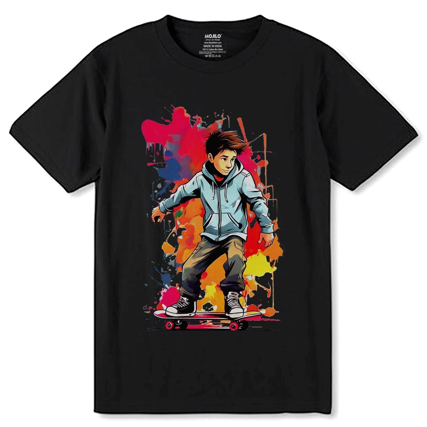 A Boy Skating - Unisex Round Neck Regular Fit 100% Combed Cotton Half Sleeve T-Shirt - Mojilo Mart