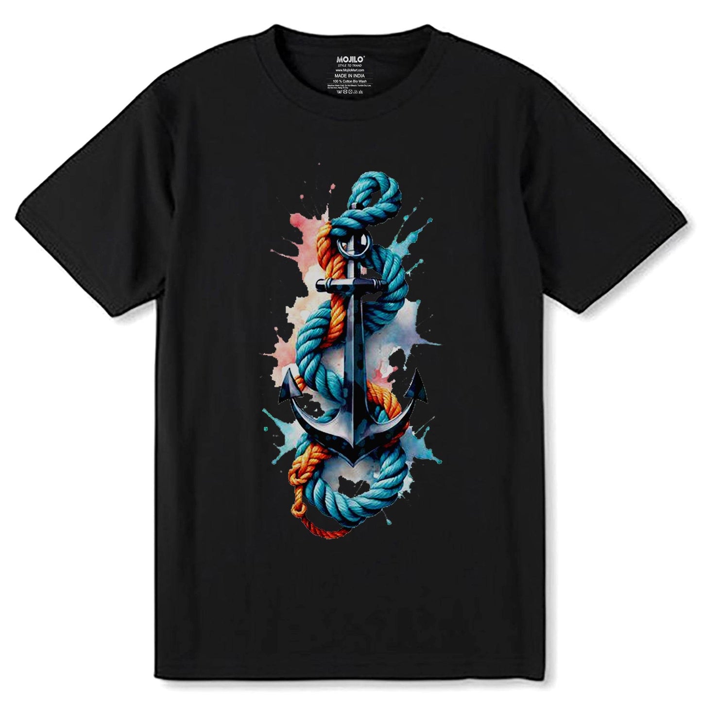 Anchor And Rope Iron - Unisex Round Neck Regular Fit 100% Combed Cotton Half Sleeve T-Shirt - Mojilo Mart