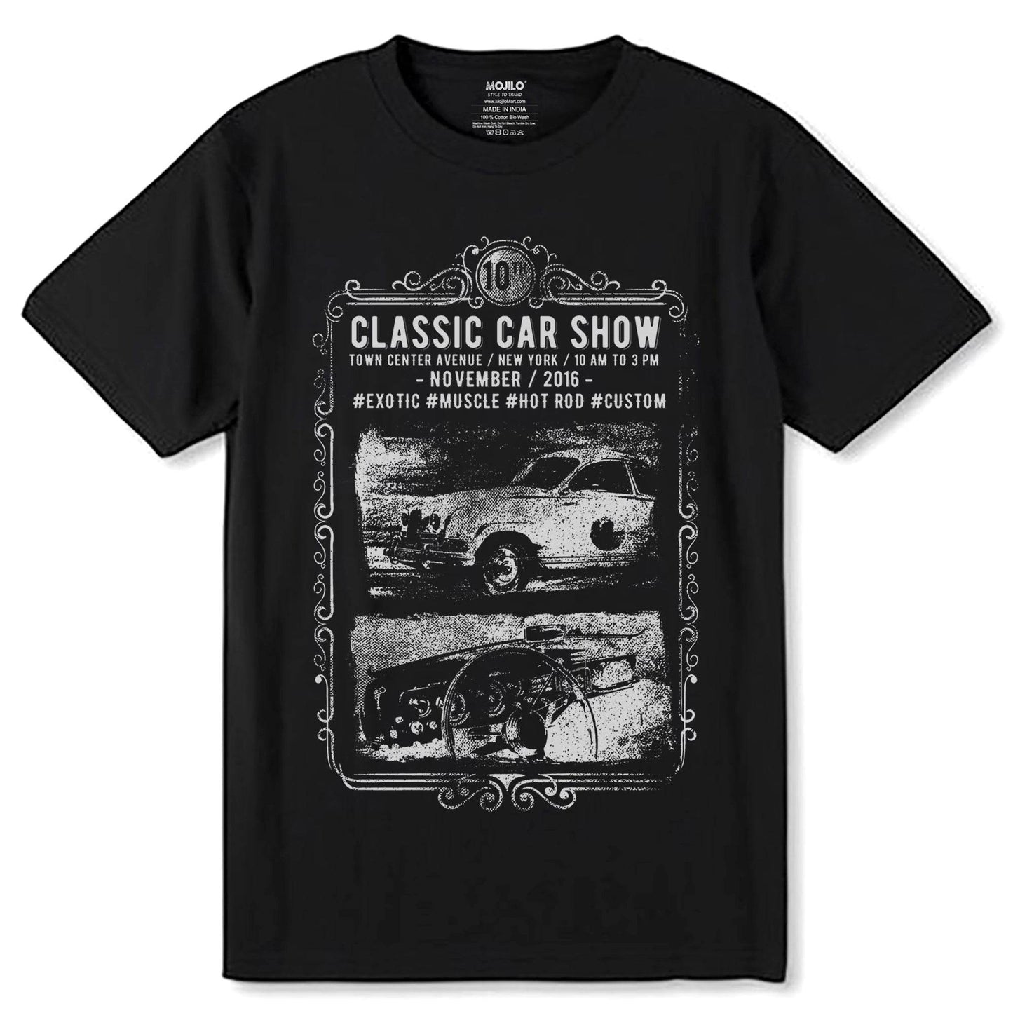 CLASSIC CAR SHOW - Unisex Round Neck Regular Fit 100% Combed Cotton Half Sleeve T-Shirt - Mojilo Mart