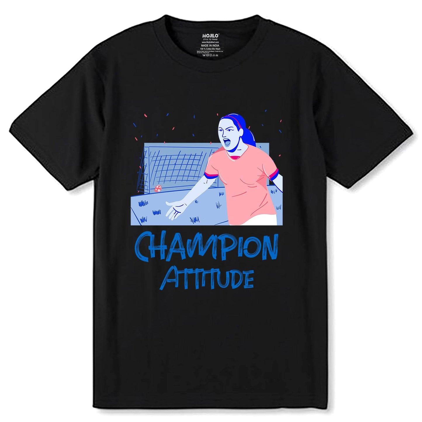 Champion Attitude - Unisex Round Neck Regular Fit 100% Combed Cotton Half Sleeve T-Shirt - Mojilo Mart
