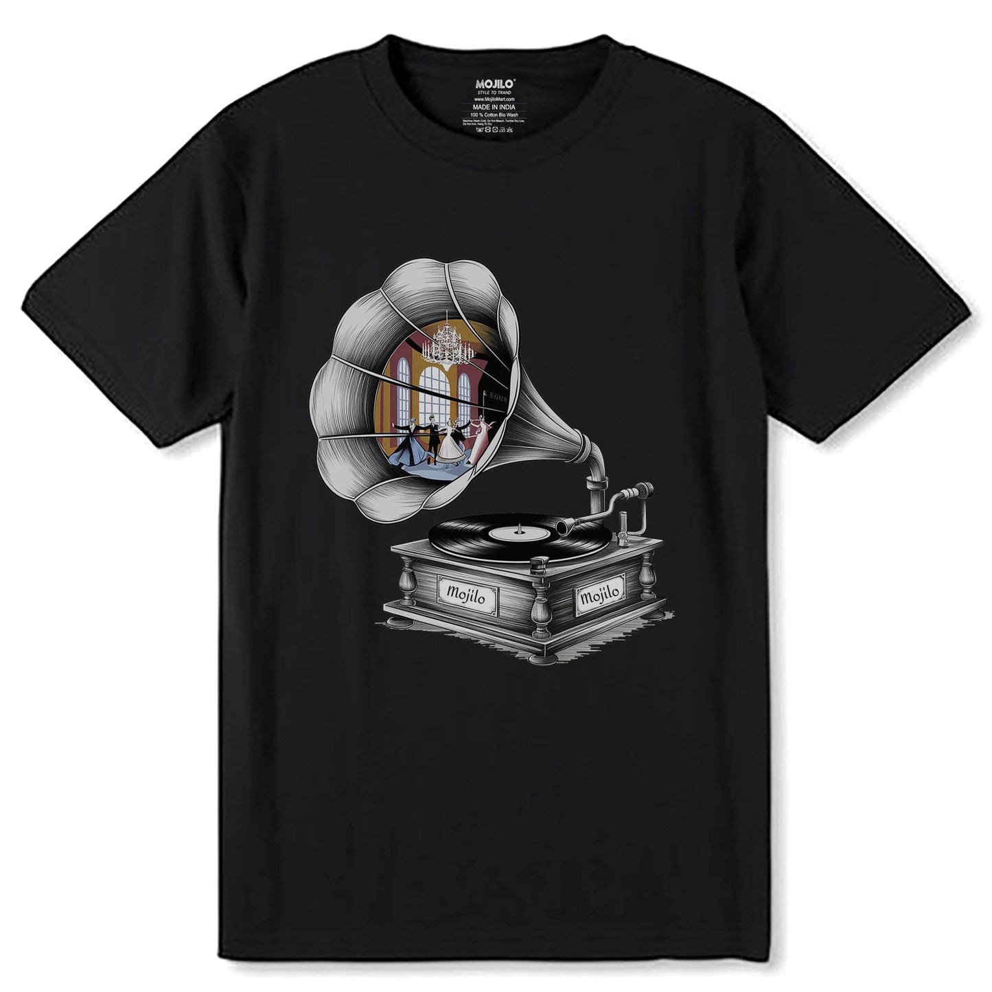 Classic Gramophone - Unisex Round Neck Regular Fit 100% Combed Cotton Half Sleeve T-Shirt - Mojilo Mart