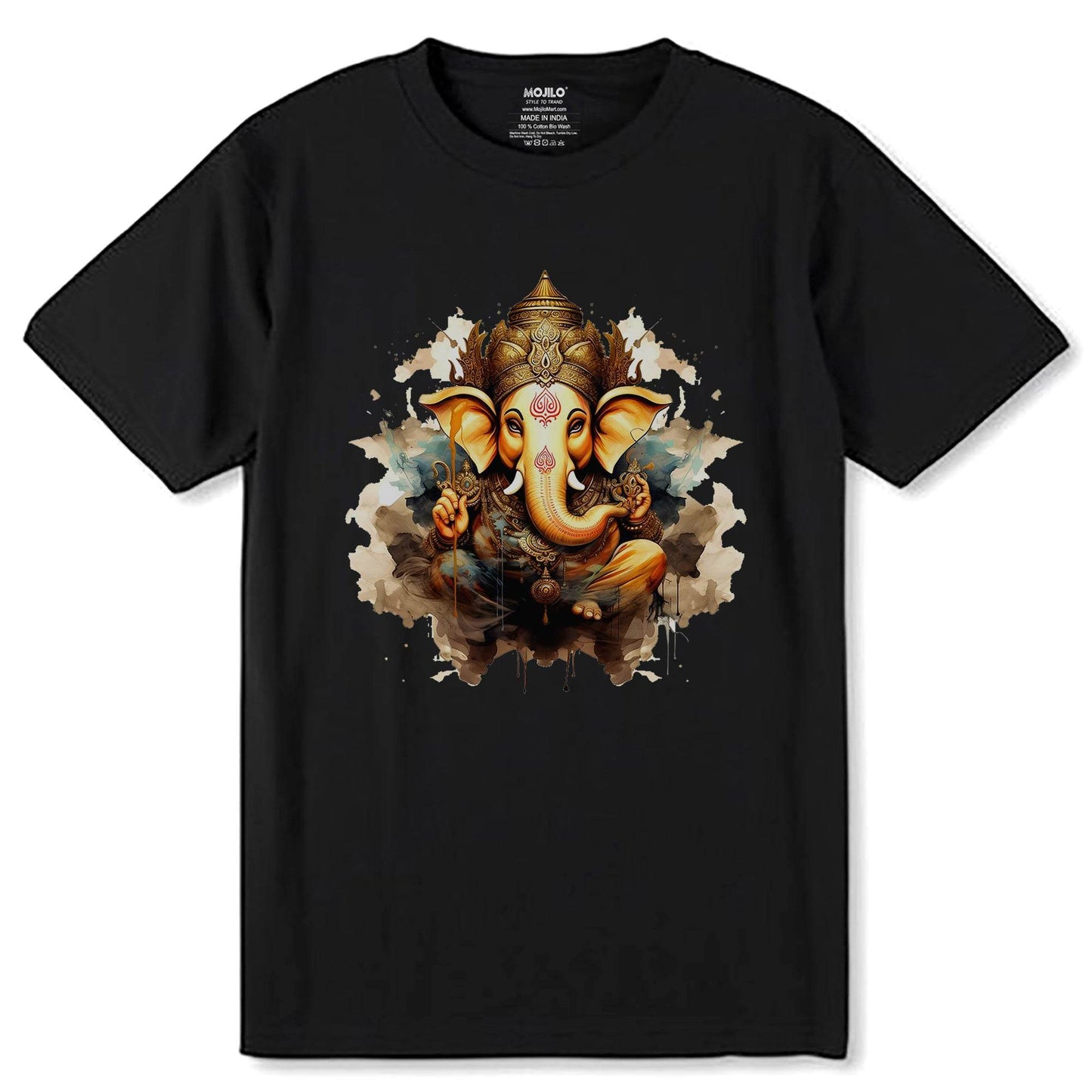 Cute Lord Ganpati - Unisex Round Neck Regular Fit 100% Combed Cotton Half Sleeve T-Shirt - Mojilo Mart