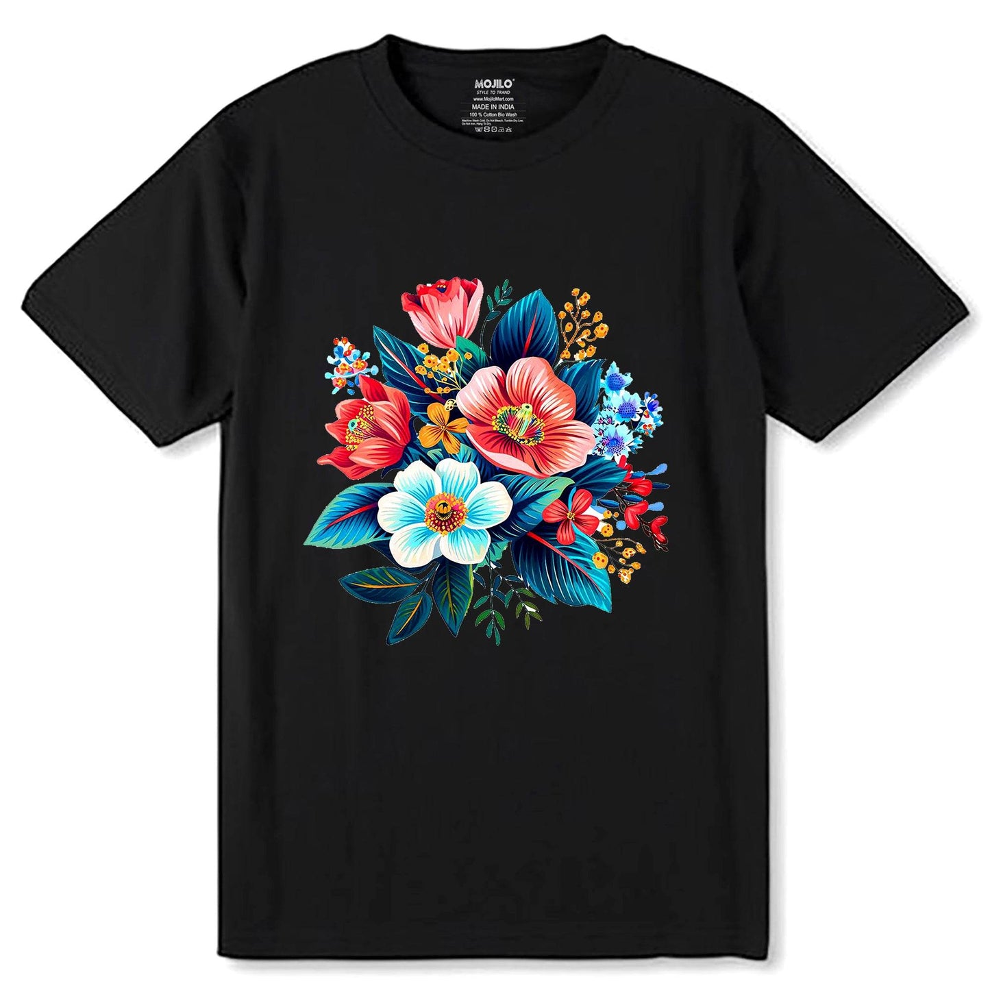 Flowers Bouquet Flower Lover Design - Unisex Round Neck Regular Fit 100% Combed Cotton Half Sleeve T-Shirt - Mojilo Mart
