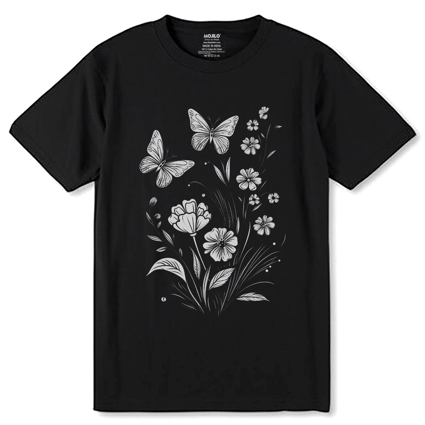 Flowers and Butterflies Kindle Lockscreen Trendy Bookish Design - Unisex Round Neck Regular Fit 100% Combed Cotton Half Sleeve T-Shirt - Mojilo Mart
