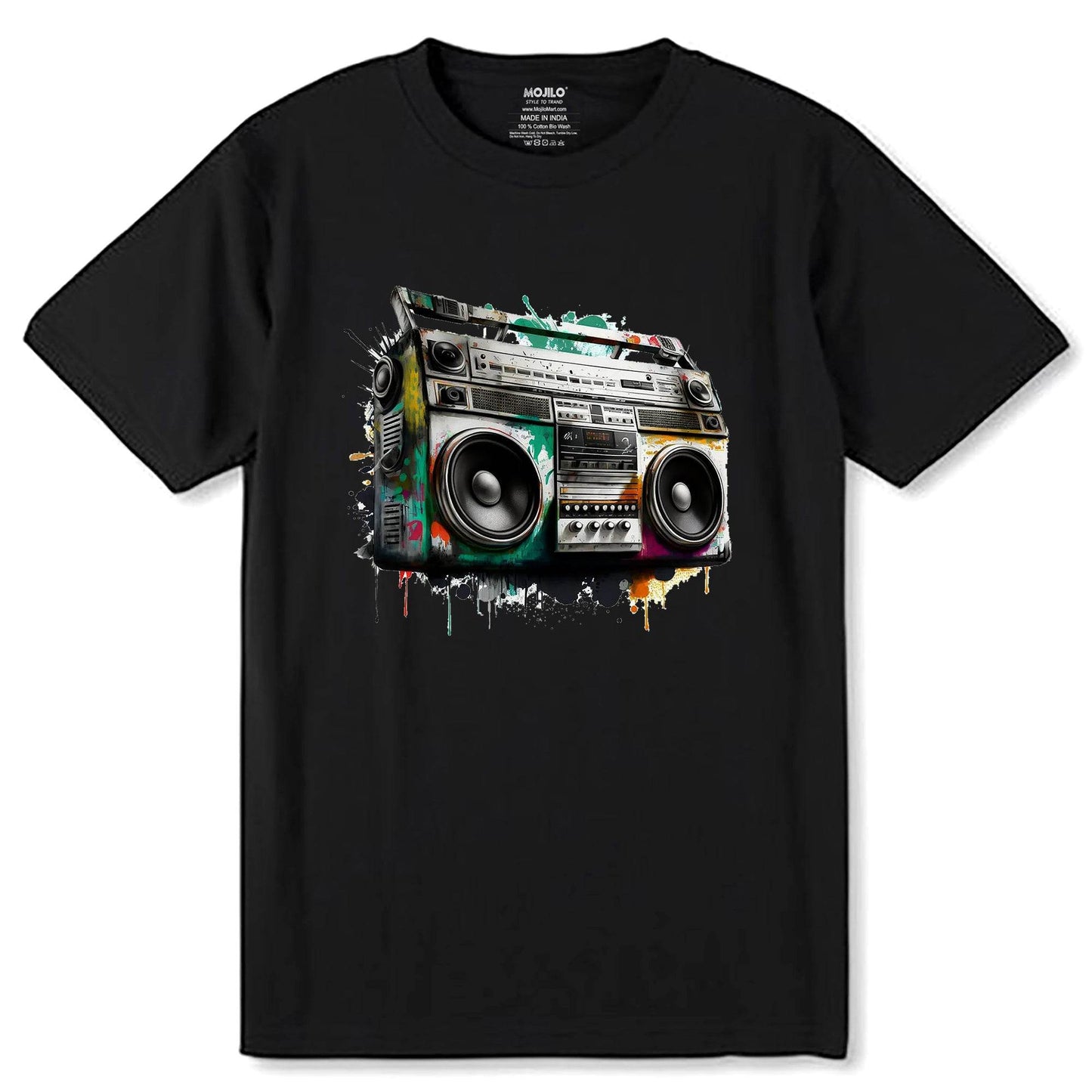 Ghetto Blaster - Unisex Round Neck Regular Fit 100% Combed Cotton Half Sleeve T-Shirt - Mojilo Mart