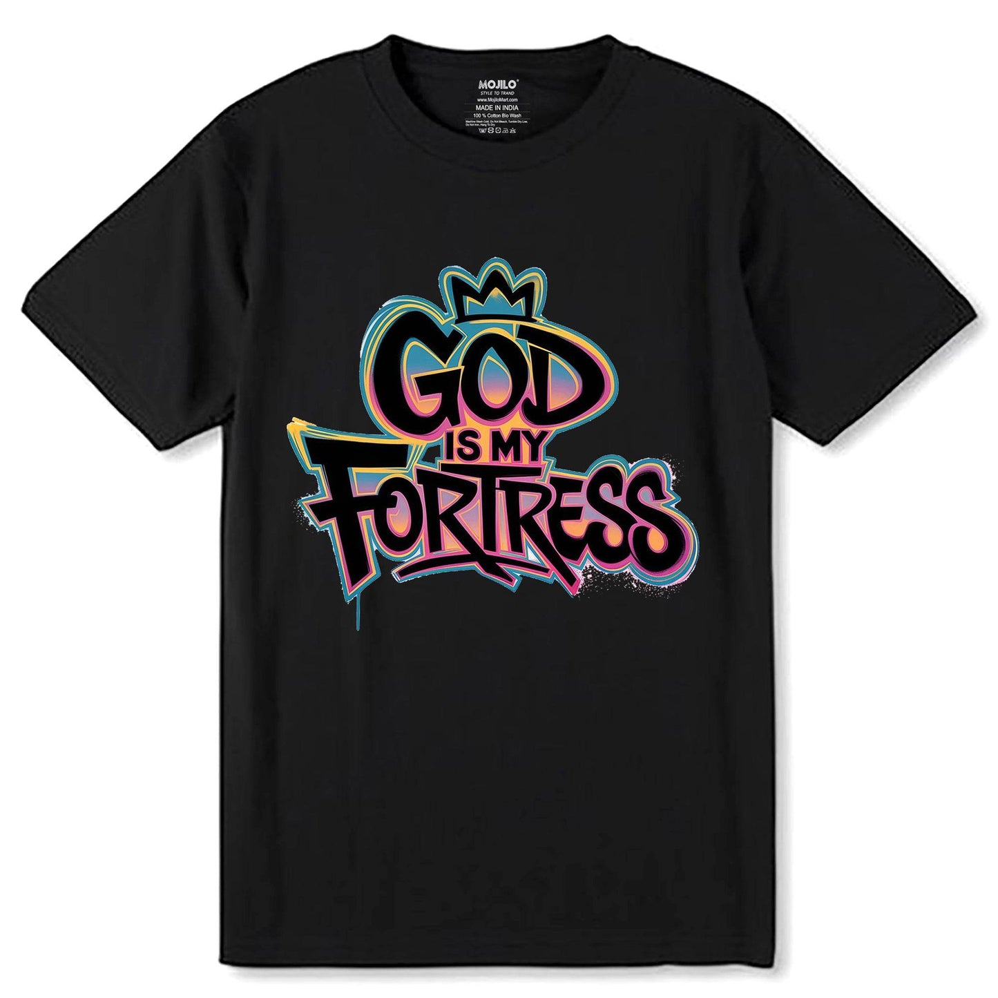 God Is My Fortress - Unisex Round Neck Regular Fit 100% Combed Cotton Half Sleeve T-Shirt - Mojilo Mart