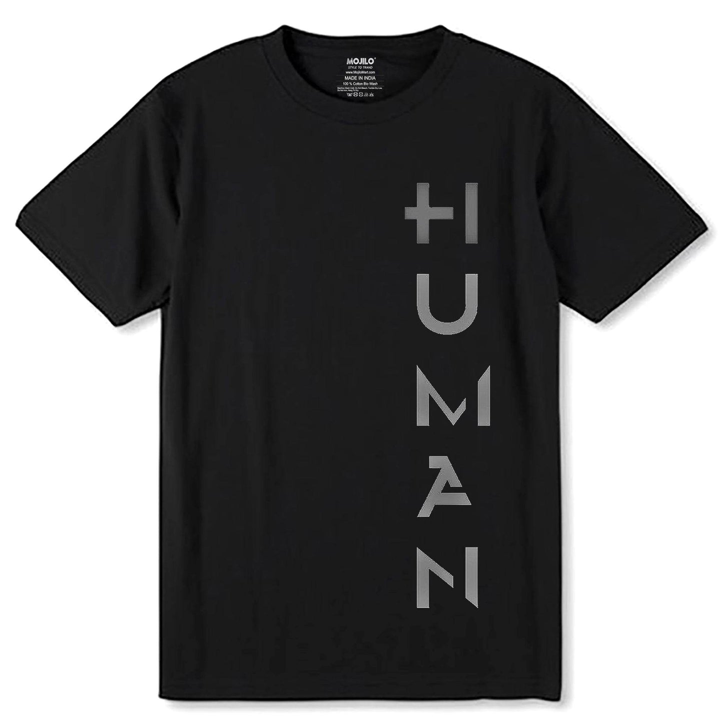 HUMAN - Unisex Round Neck Regular Fit 100% Combed Cotton Half Sleeve T-Shirt - Mojilo Mart