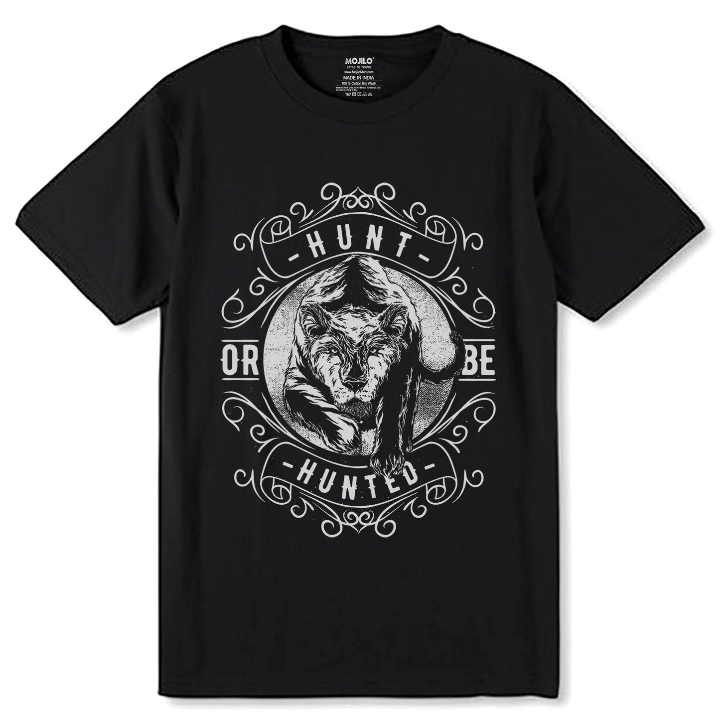 HUNT OR BE HUNTED - Unisex Round Neck Regular Fit 100% Combed Cotton Half Sleeve T-Shirt - Mojilo Mart