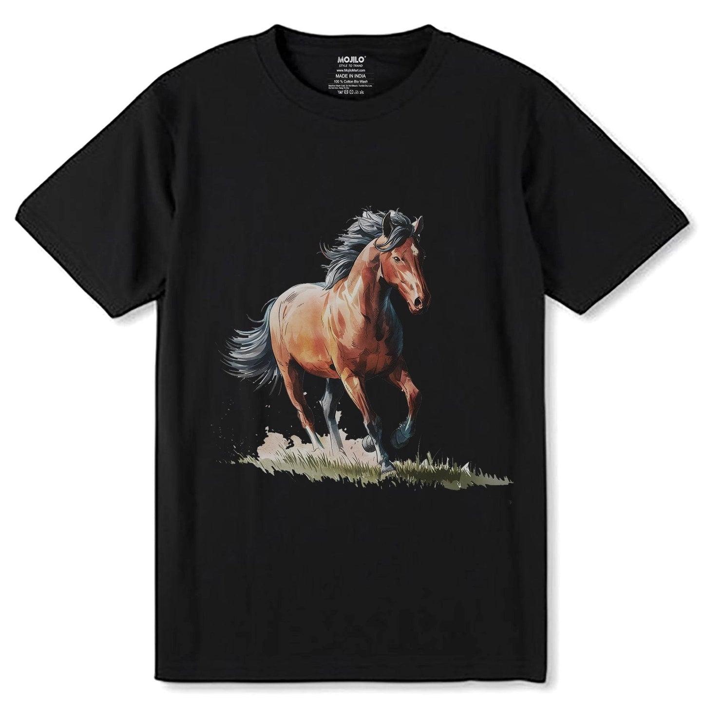 Horse Graphic Tees Summer Casual - Unisex Round Neck Regular Fit 100% Combed Cotton Half Sleeve T-Shirt - Mojilo Mart
