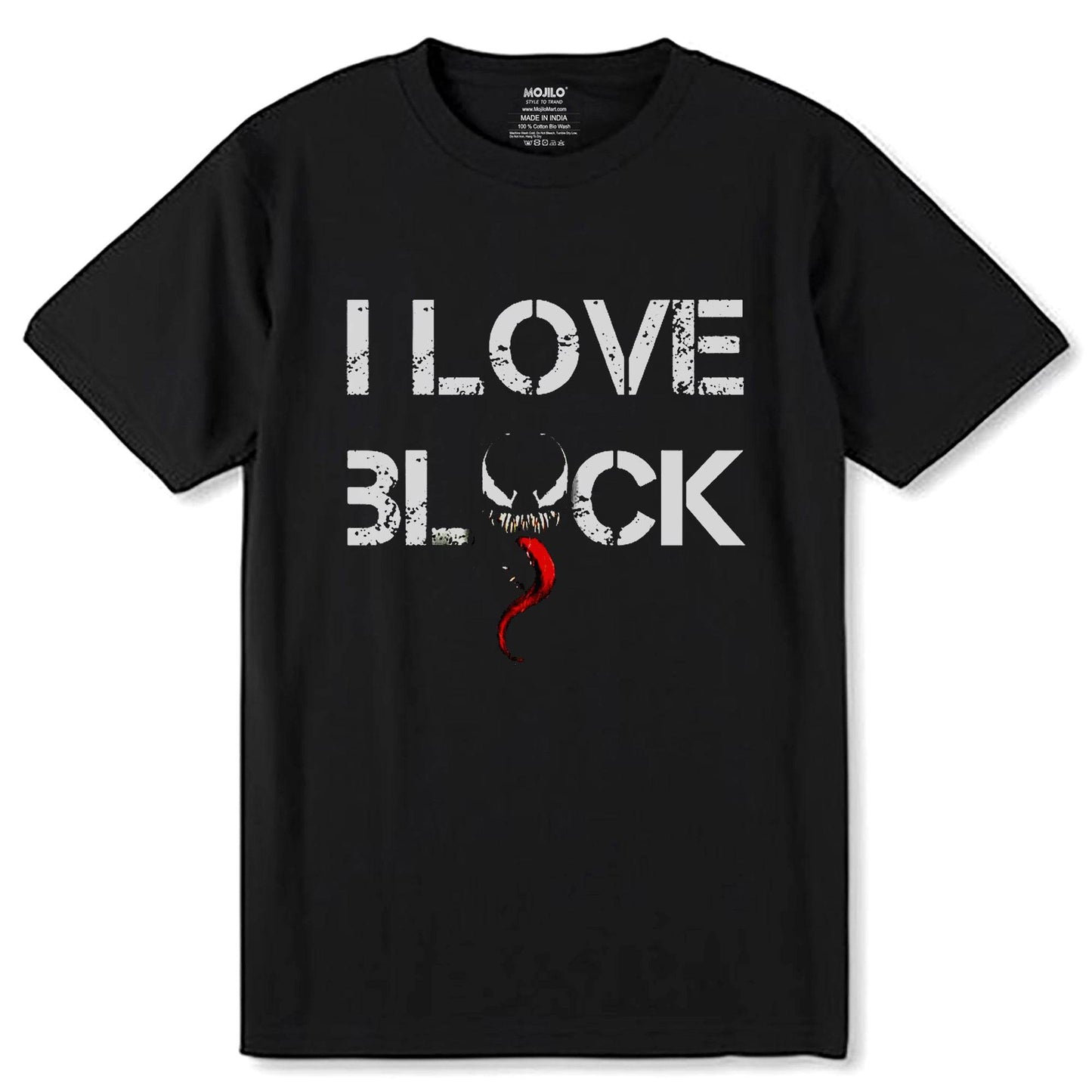 I LOVE BLACK - Unisex Round Neck Regular Fit 100% Combed Cotton Half Sleeve T-Shirt - Mojilo Mart