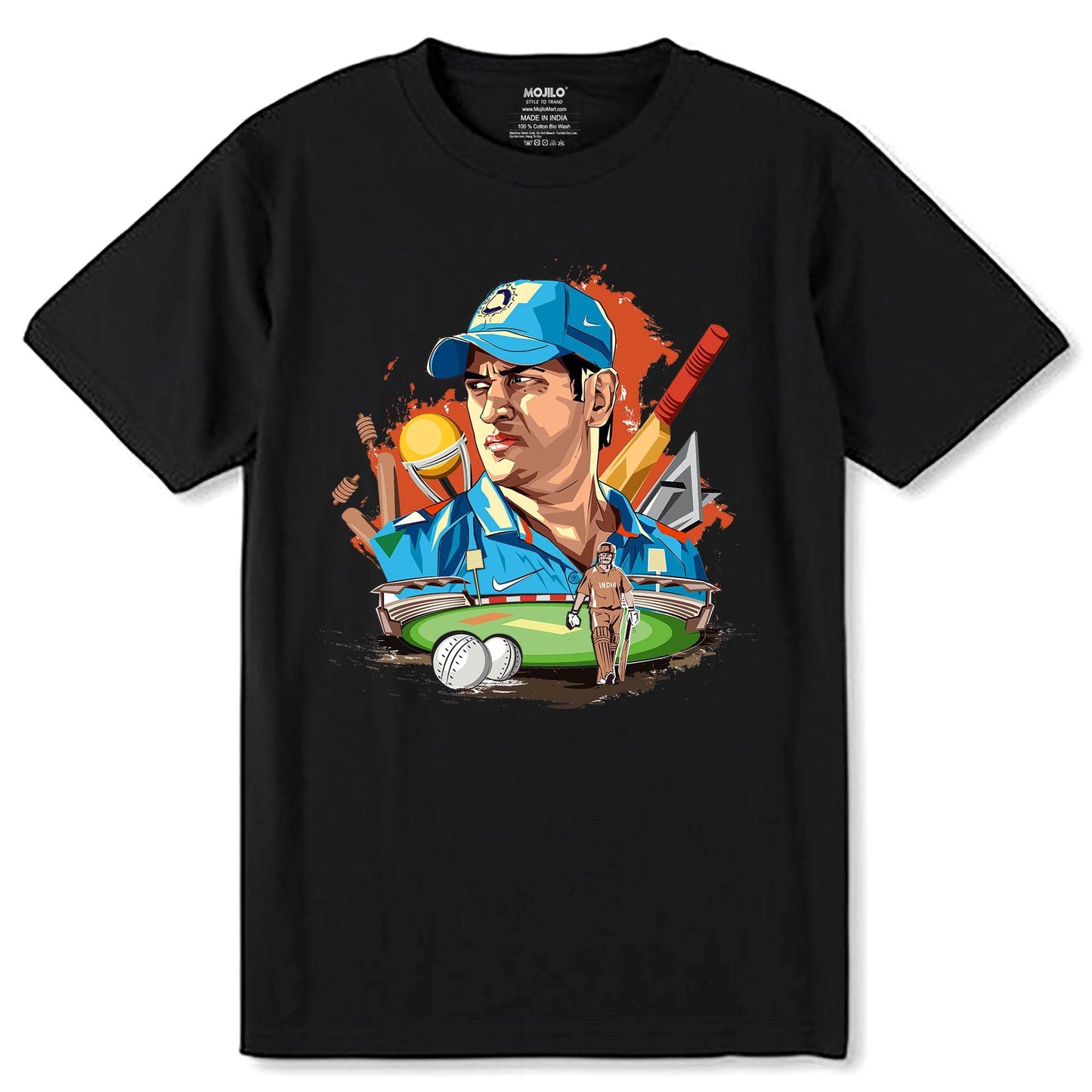 M.S Dhoni Vector Desing - Unisex Round Neck Regular Fit 100% Combed Cotton Half Sleeve T-Shirt - Mojilo Mart