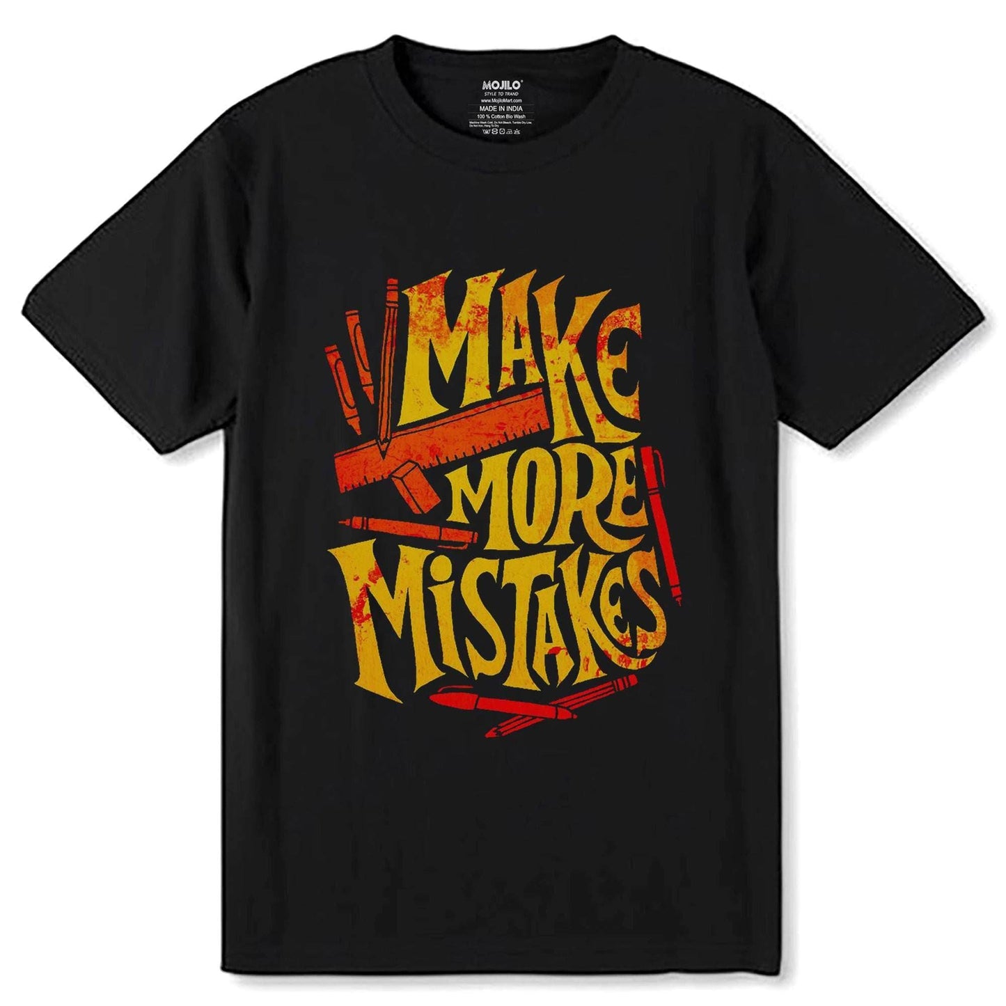 MAKE MORE MISTAKES - Unisex Round Neck Regular Fit 100% Combed Cotton Half Sleeve T-Shirt - Mojilo Mart