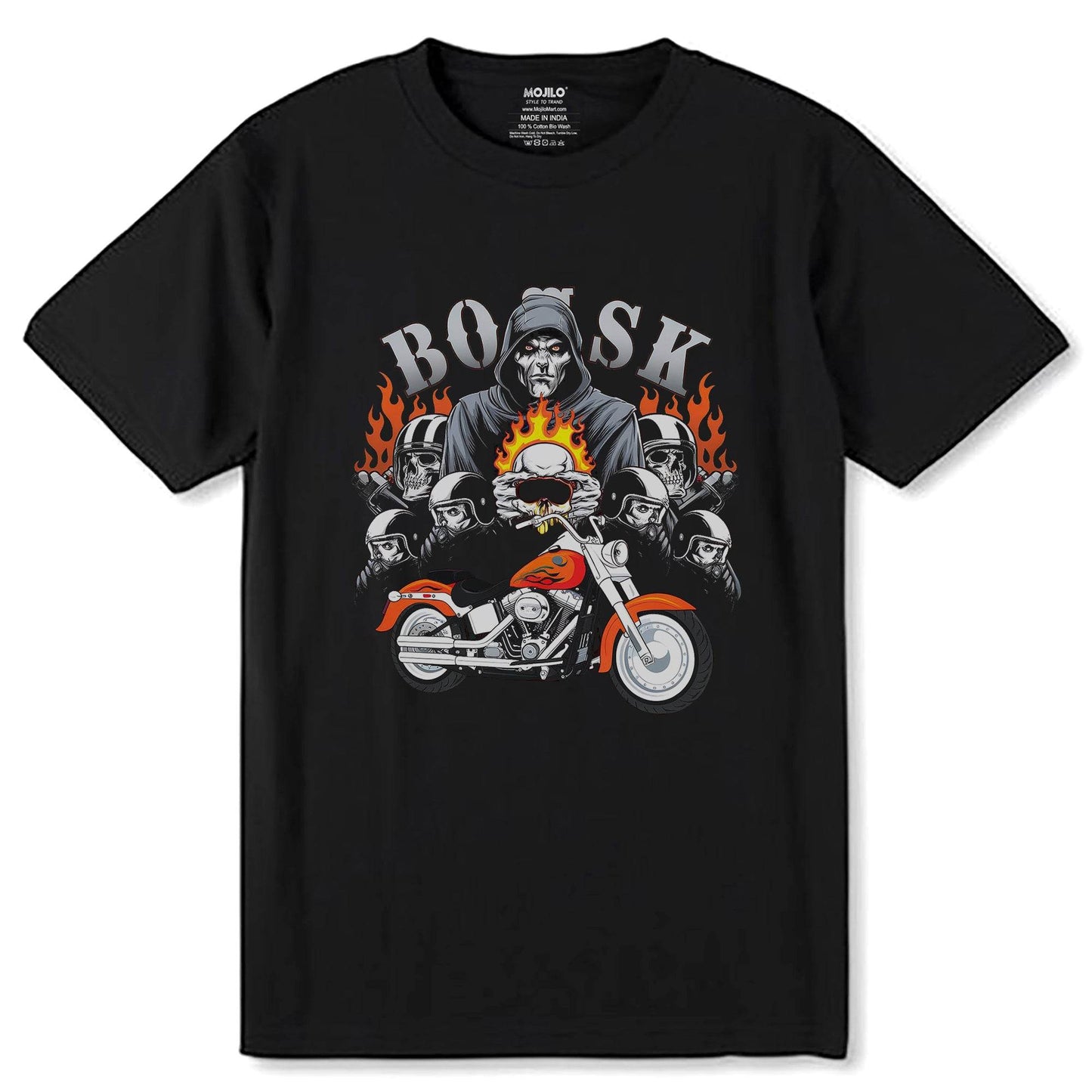 Man with fire bike Desing - Unisex Round Neck Regular Fit 100% Combed Cotton Half Sleeve T-Shirt - Mojilo Mart