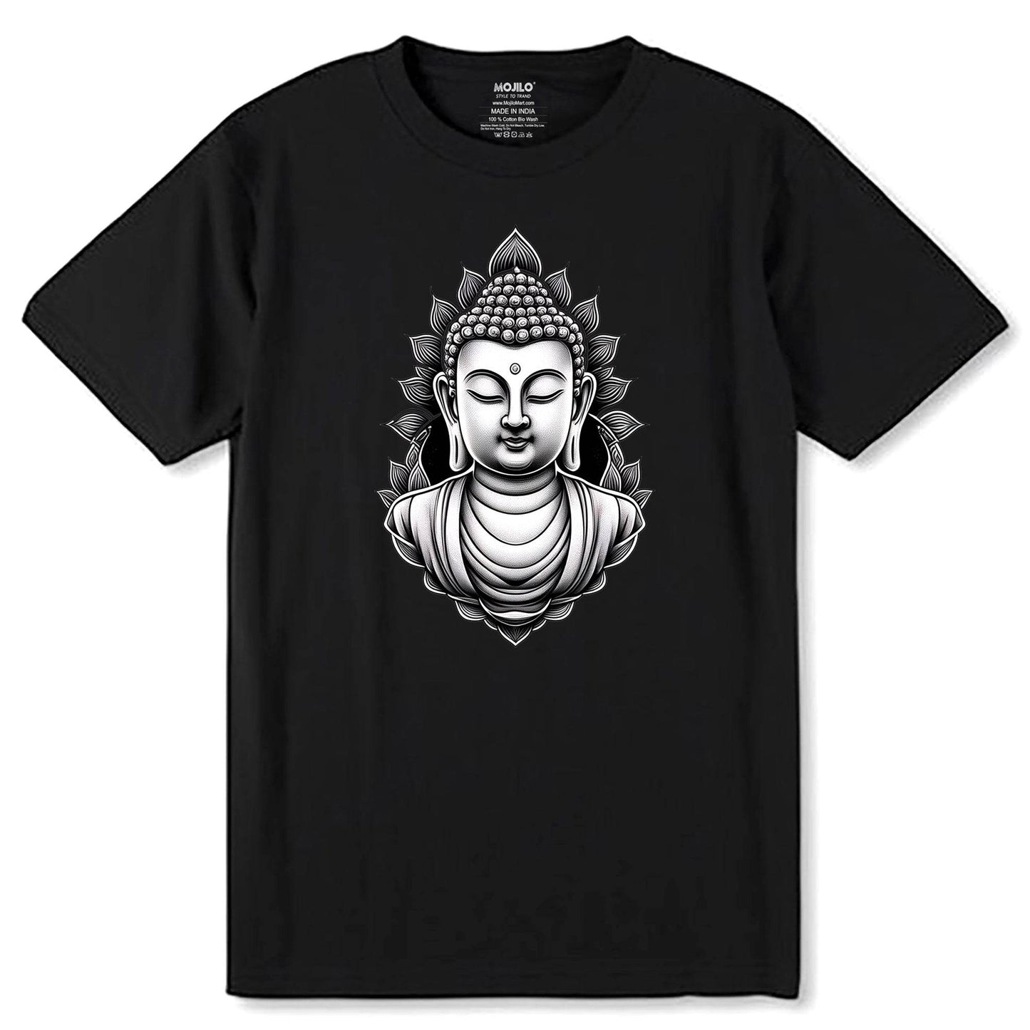 Meditating Buddha - Unisex Round Neck Regular Fit 100% Combed Cotton Half Sleeve T-Shirt - Mojilo Mart
