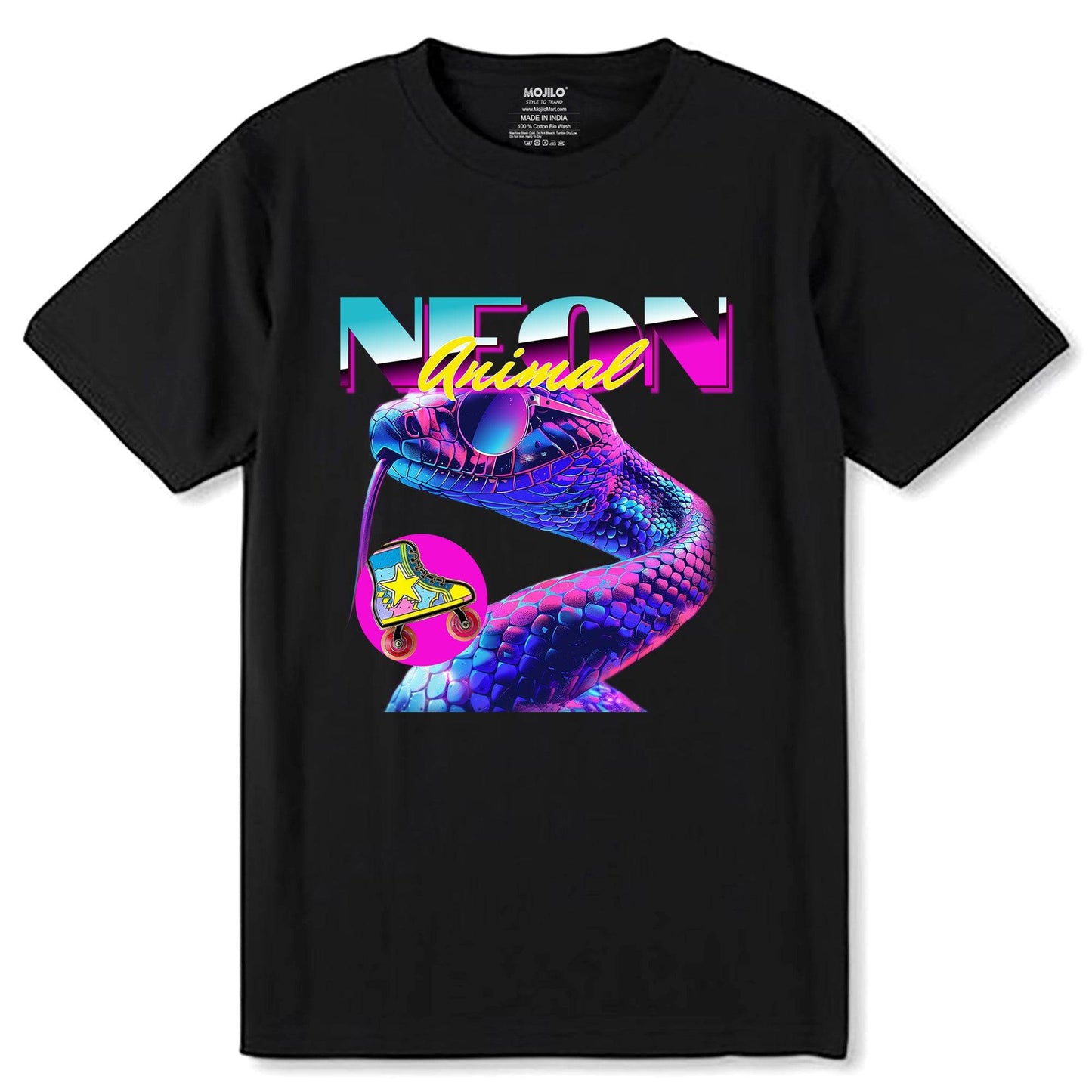 Neon Animal Snake - Unisex Round Neck Regular Fit 100% Combed Cotton Half Sleeve T-Shirt - Mojilo Mart