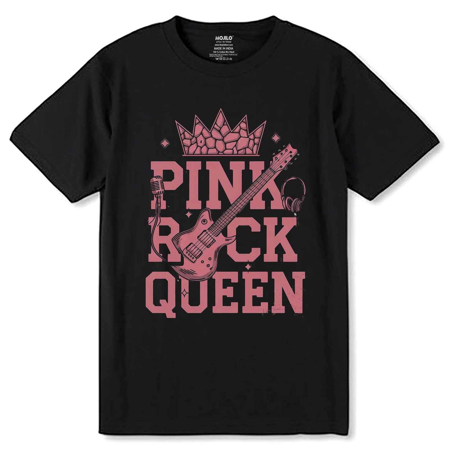 PINK ROCK QUEEN - Unisex Round Neck Regular Fit 100% Combed Cotton Half Sleeve T-Shirt - Mojilo Mart