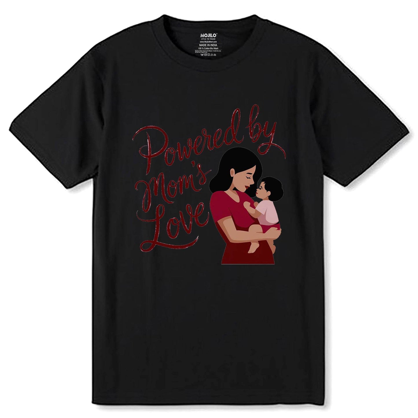 Powered By Mom Love - Unisex Round Neck Regular Fit 100% Combed Cotton Half Sleeve T-Shirt - Mojilo Mart