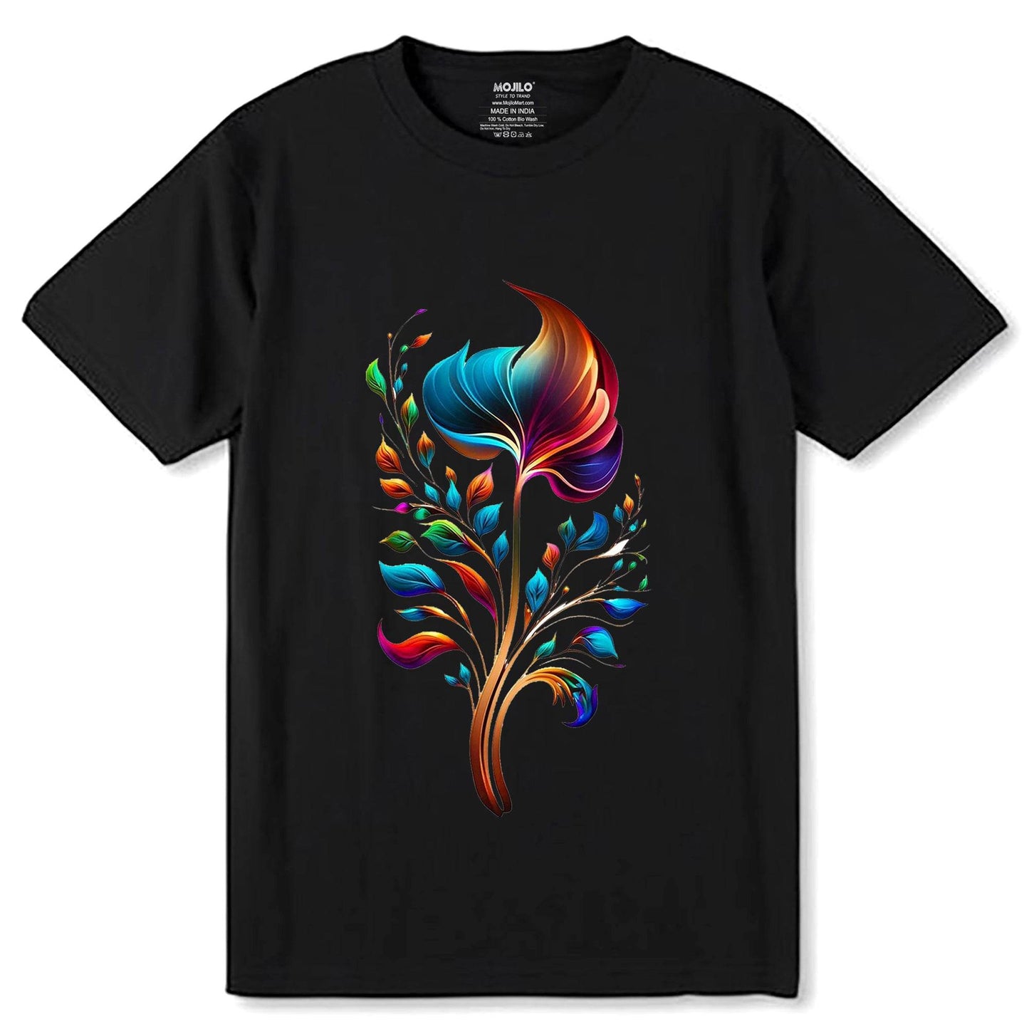 Pretty Flower in Night with Fire - Unisex Round Neck Regular Fit 100% Combed Cotton Half Sleeve T-Shirt - Mojilo Mart