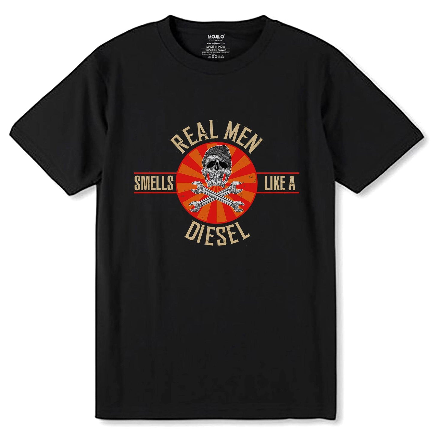 REALMEN SMELLS LIKE A DIESEL - Unisex Round Neck Regular Fit 100% Combed Cotton Half Sleeve T-Shirt - Mojilo Mart