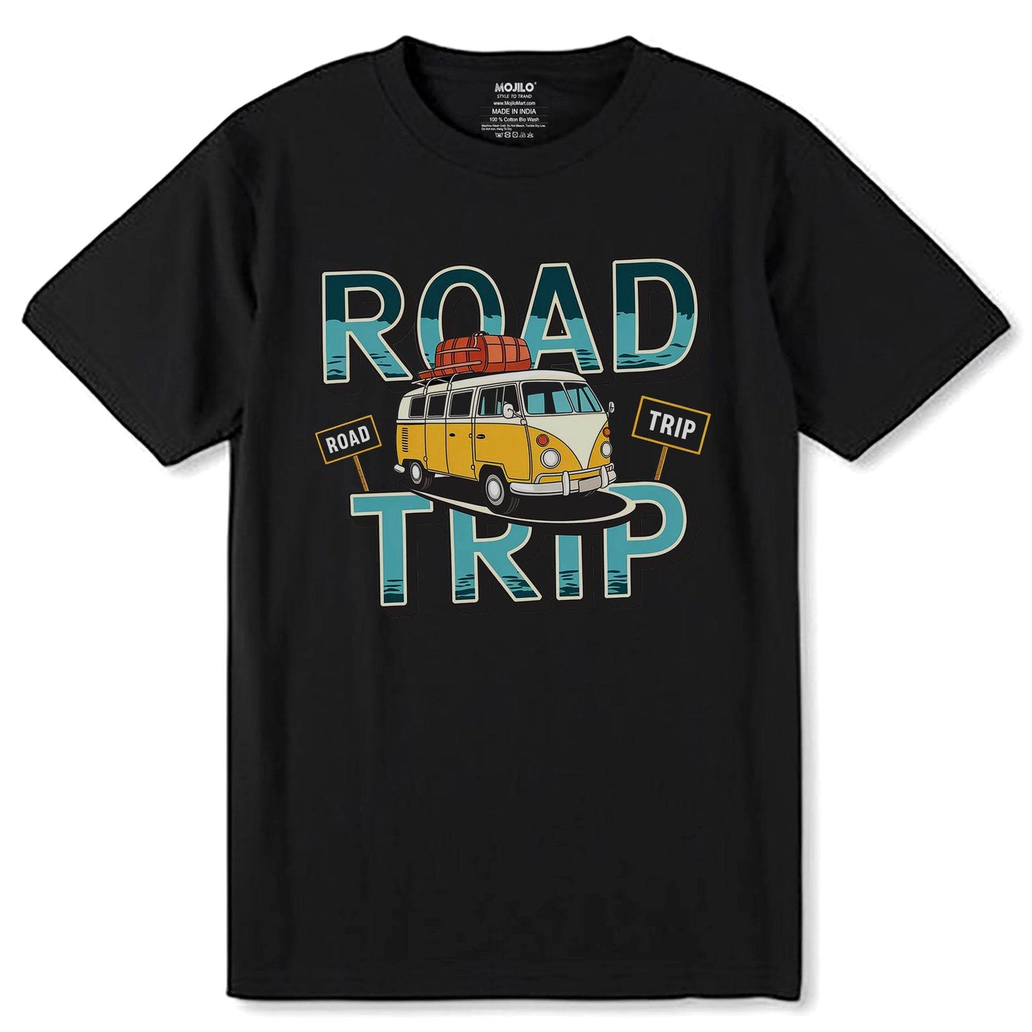 ROAD TRIP - Unisex Round Neck Regular Fit 100% Combed Cotton Half Sleeve T-Shirt - Mojilo Mart