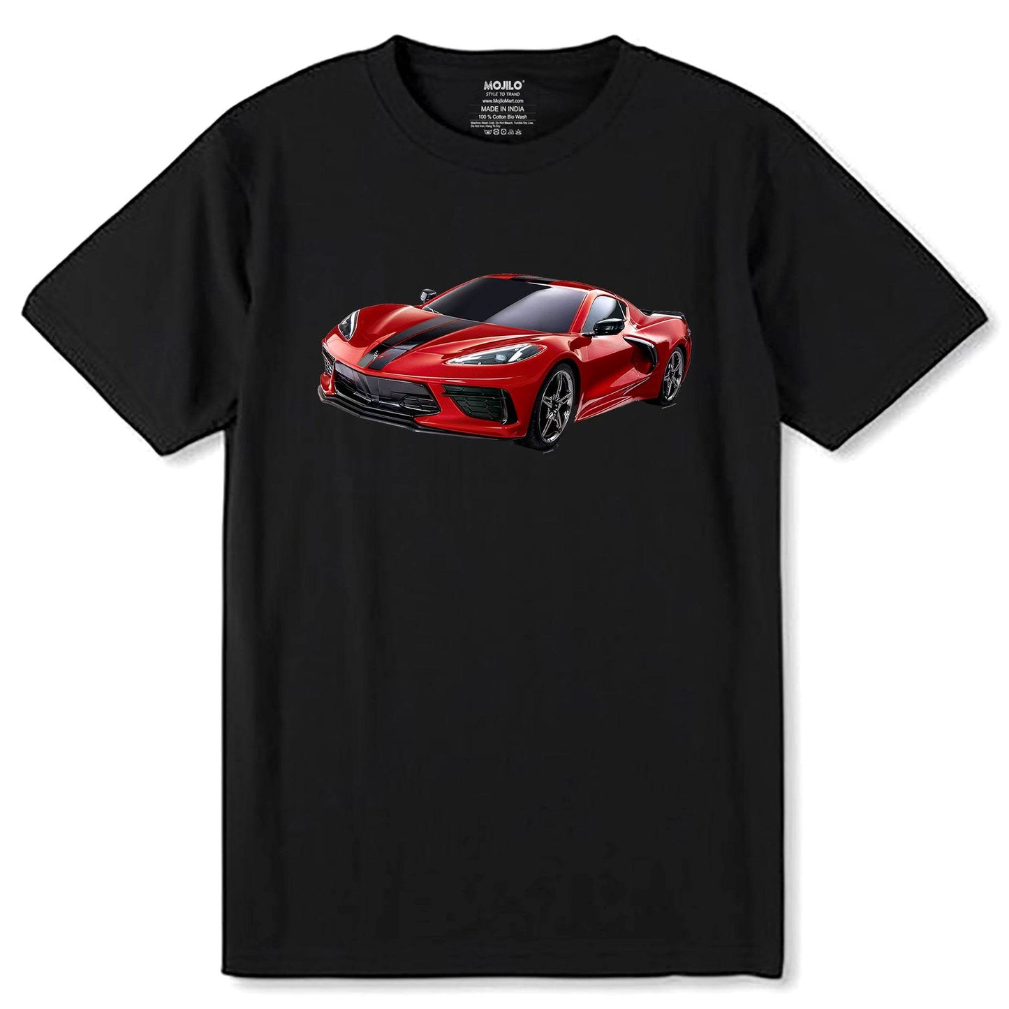 Red Chevy 'Vette C8 Mid Engine - Unisex Round Neck Regular Fit 100% Combed Cotton Half Sleeve T-Shirt - Mojilo Mart
