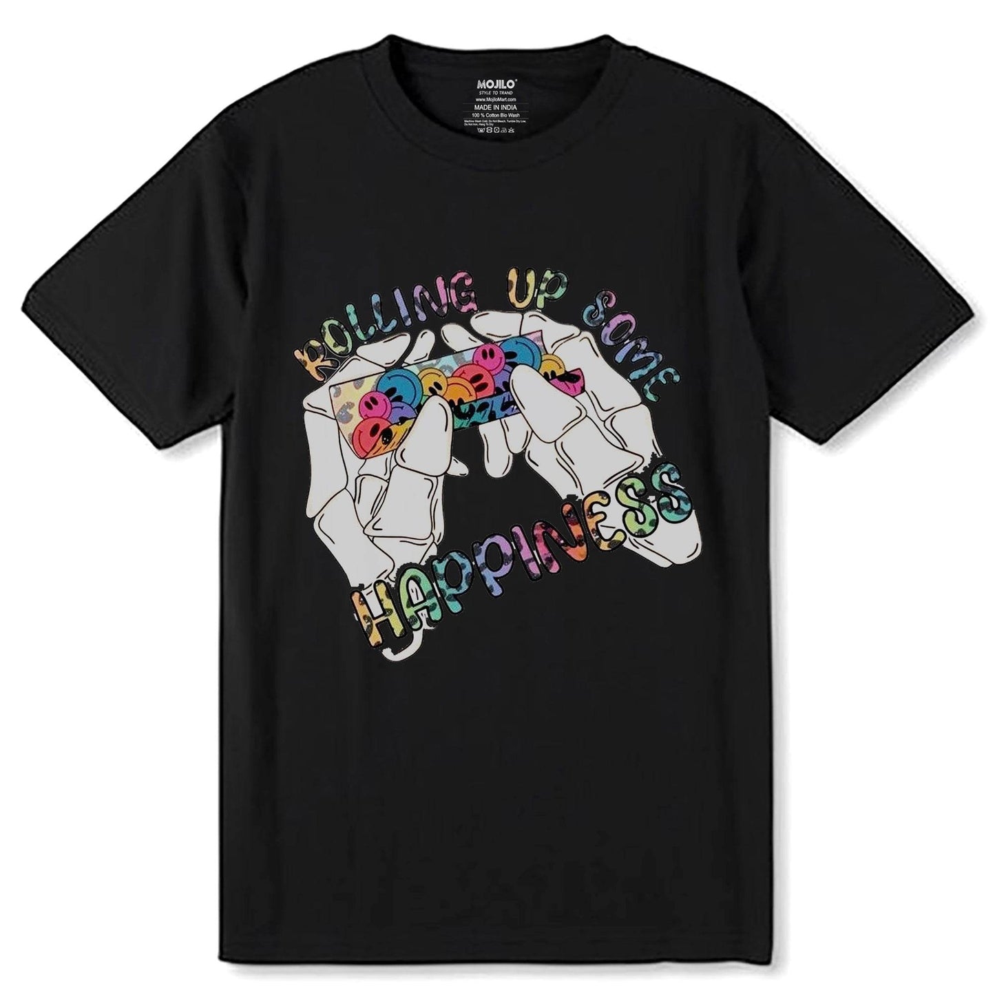 Rolling Up Some Happiness - Unisex Round Neck Regular Fit 100% Combed Cotton Half Sleeve T-Shirt - Mojilo Mart