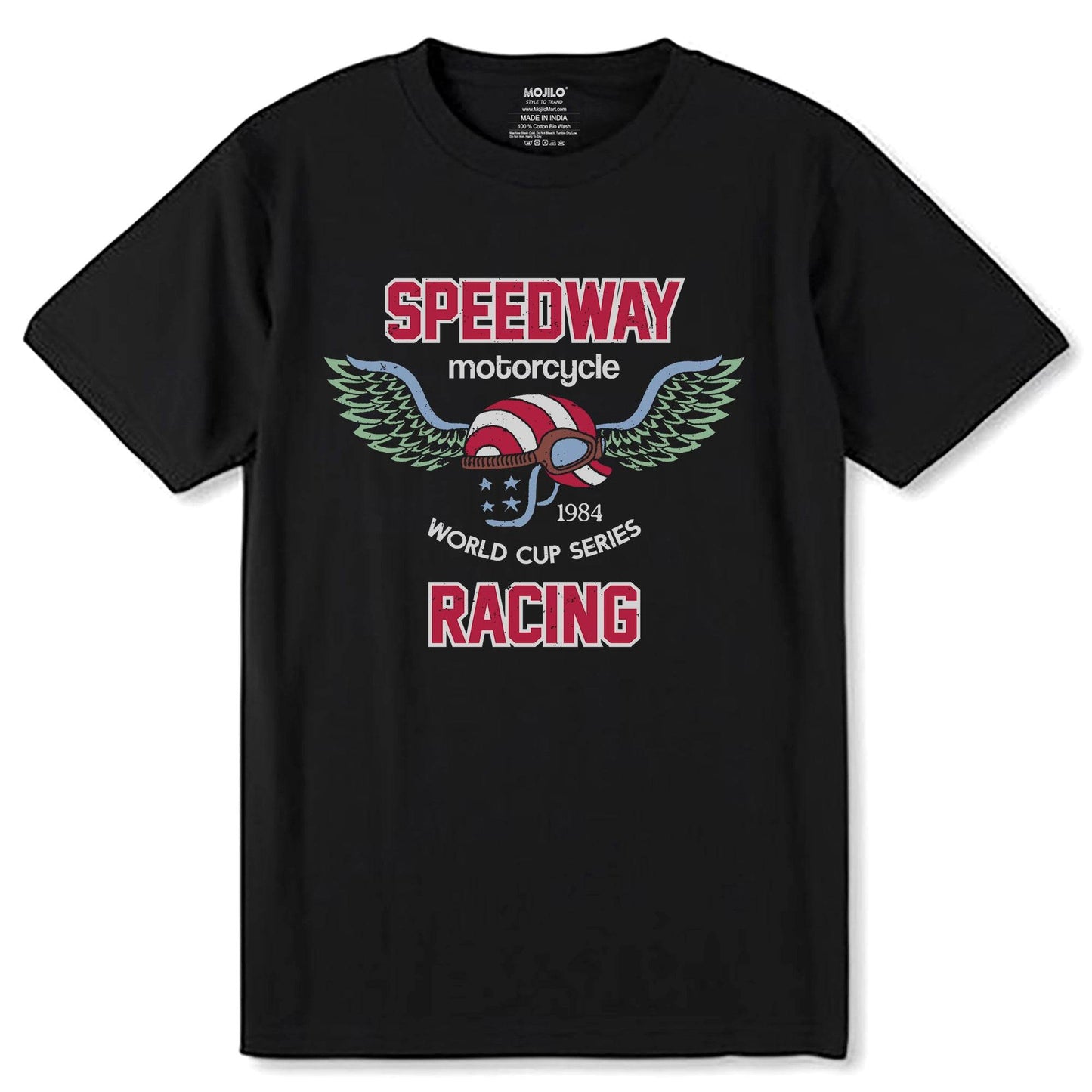 SPEEDWAY motorcycle 1984 WORLD CUP SERIES RACING - Unisex Round Neck Regular Fit 100% Combed Cotton Half Sleeve T-Shirt - Mojilo Mart