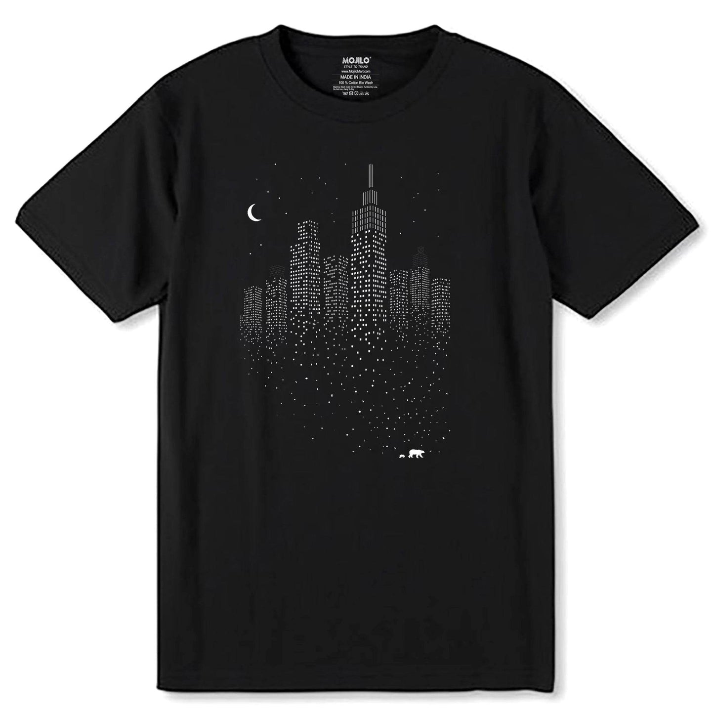 Night View Building - Unisex Round Neck Regular Fit 100% Combed Cotton Half Sleeve T-Shirt - Mojilo Mart