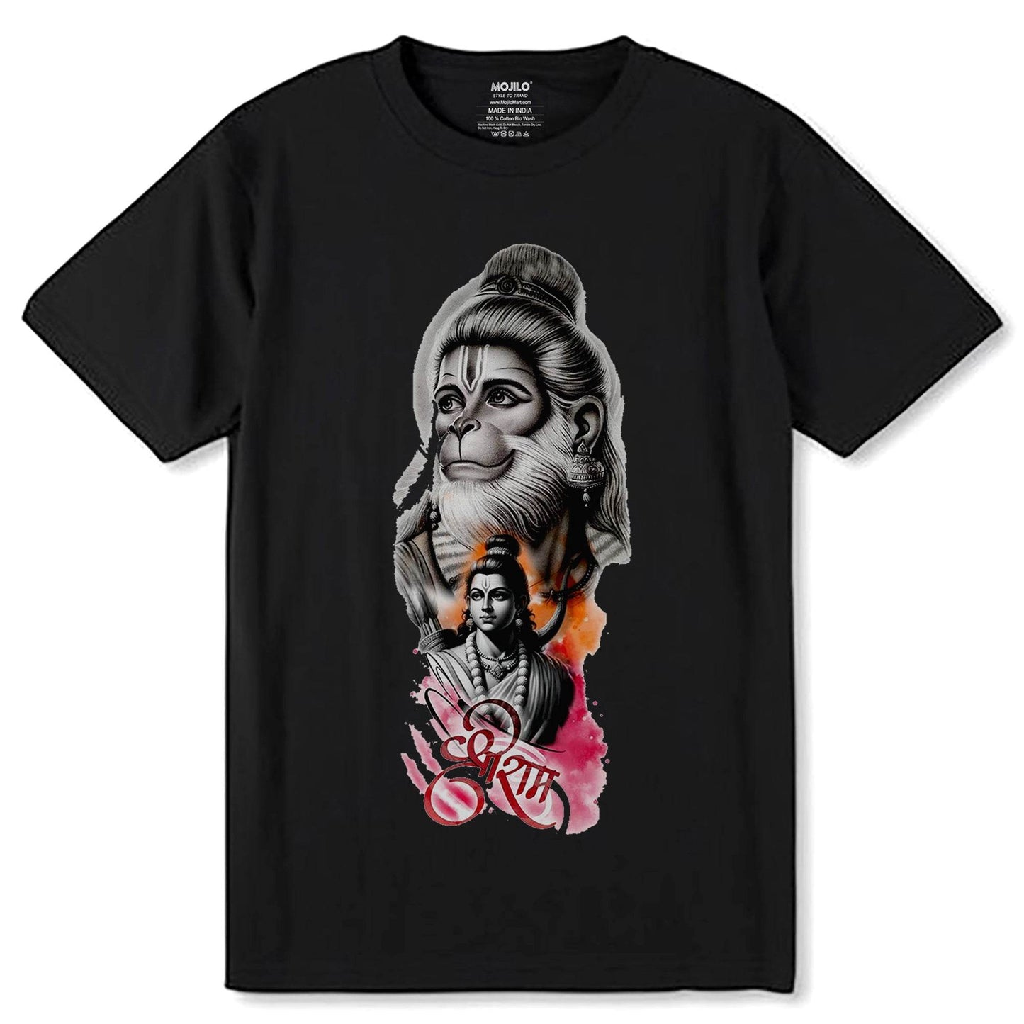 Shree Ram Hanuman Ji - Unisex Round Neck Regular Fit 100% Combed Cotton Half Sleeve T-Shirt - Mojilo Mart