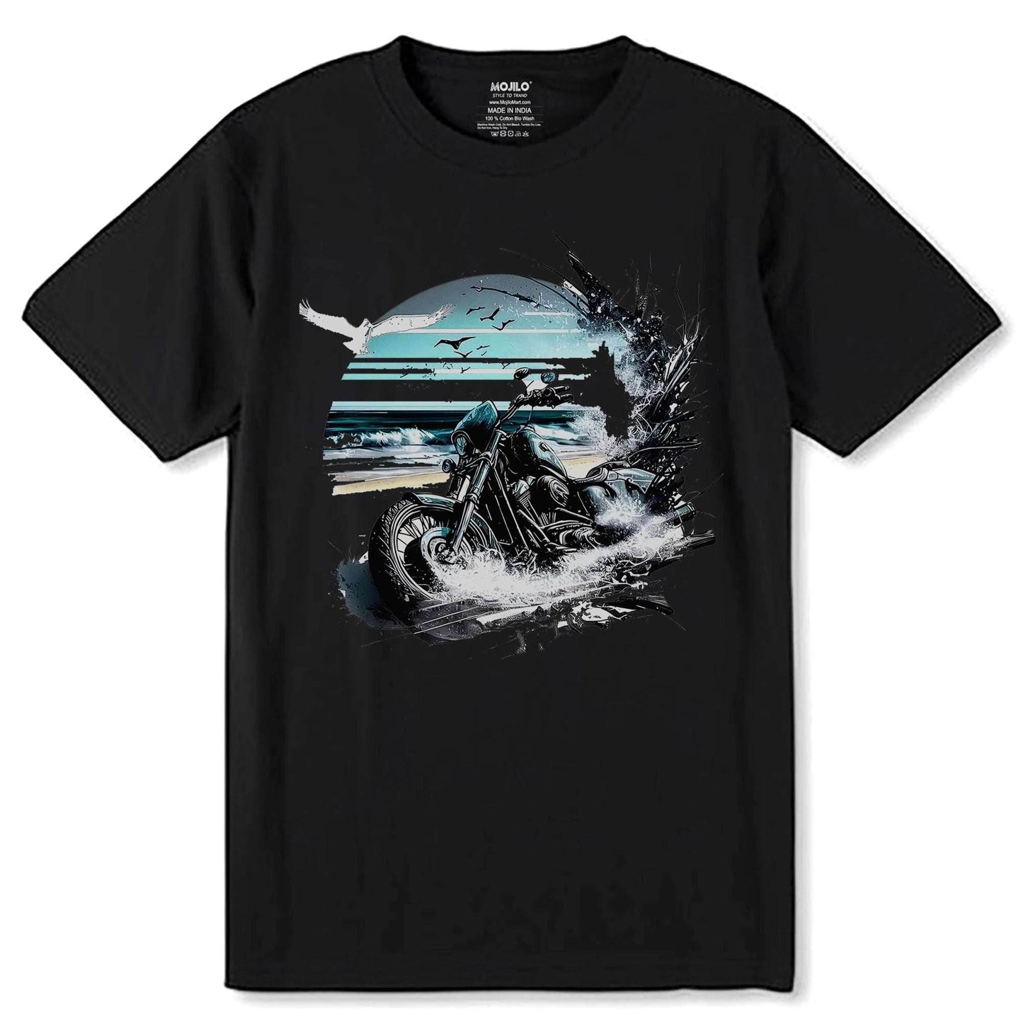 Print Beach Bike - Unisex Round Neck Regular Fit 100% Combed Cotton Half Sleeve T-Shirt - Mojilo Mart