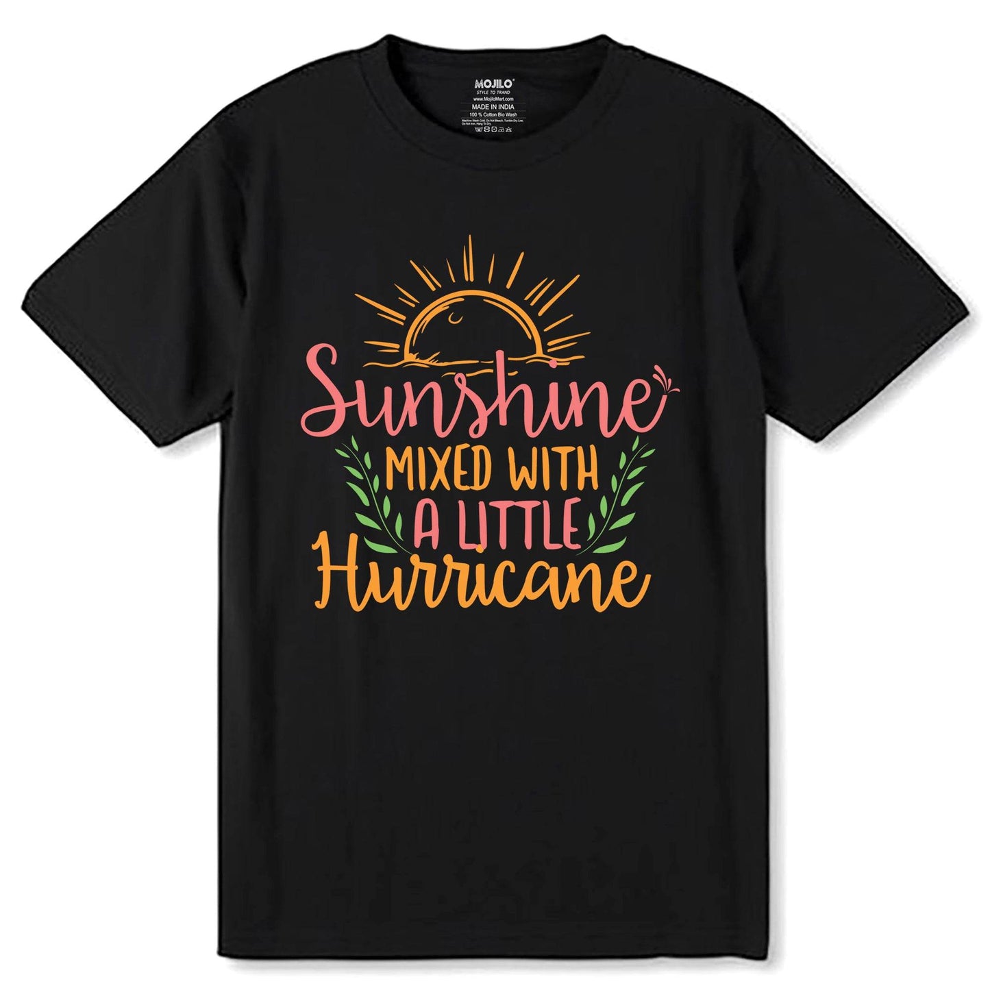 Sunshine Mixed With A Little Hurricane Sunshine - Unisex Round Neck Regular Fit 100% Combed Cotton Half Sleeve T-Shirt - Mojilo Mart