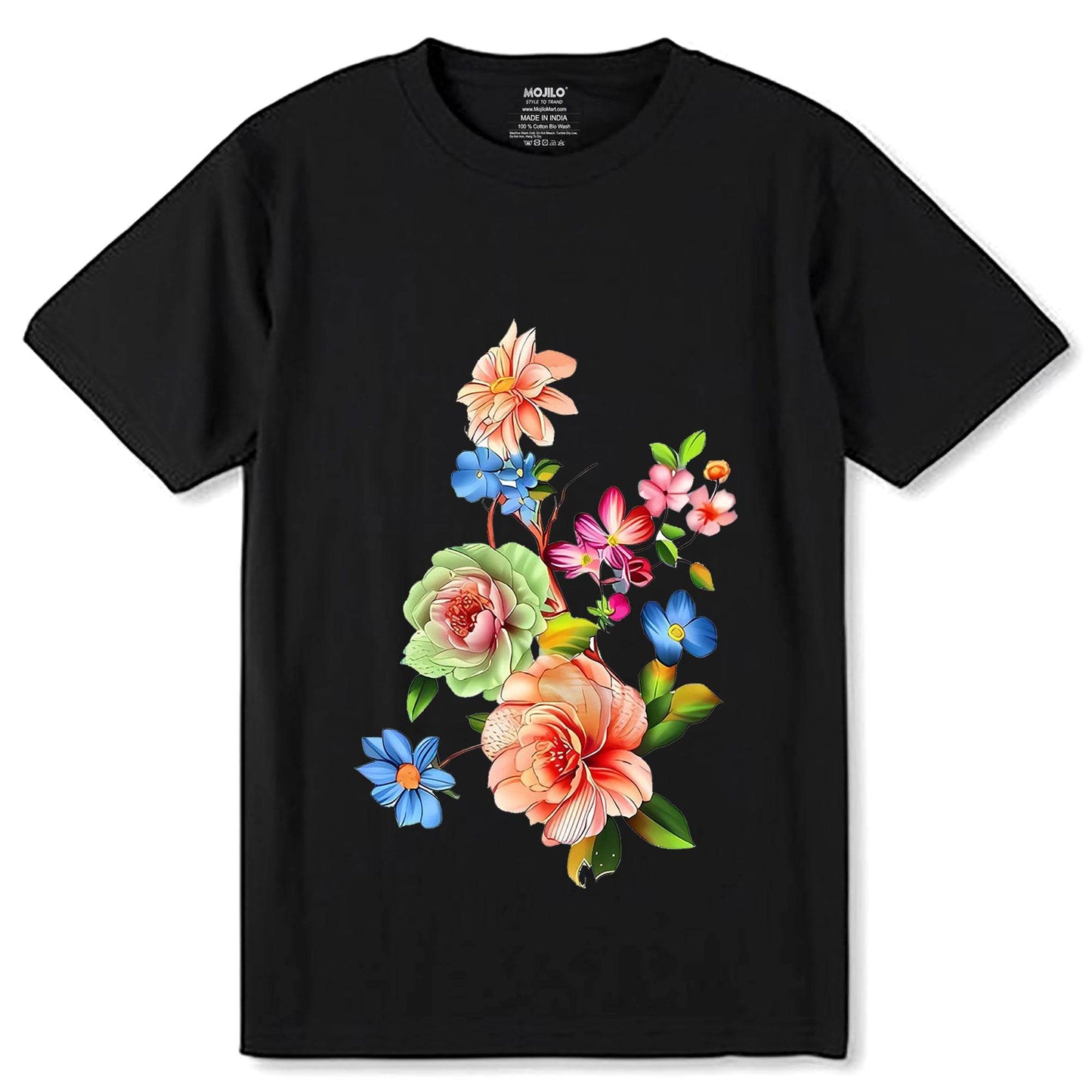 Vibrant Garden Flower - Unisex Round Neck Regular Fit 100% Combed Cotton Half Sleeve T-Shirt - Mojilo Mart