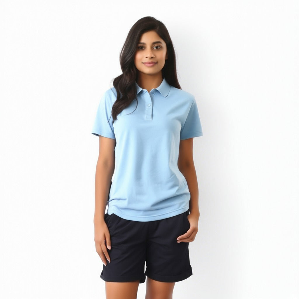 women staff uniform Polo Neck Cotton T-Shirt with DTF Printing and custom Sexy Office Girls Tshirt Logo Design