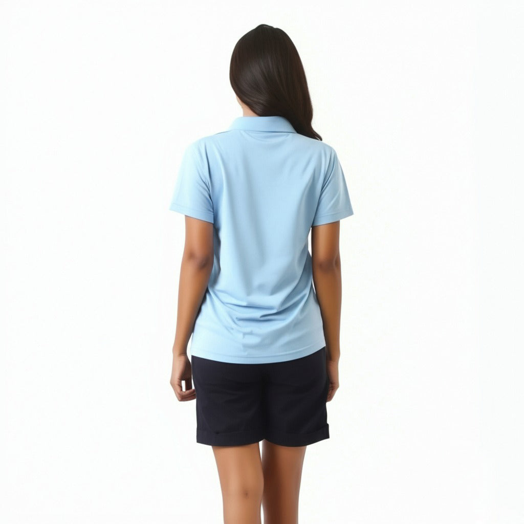 women staff uniform Polo Neck Cotton T-Shirt with DTF Printing and custom Sexy Office Girls Tshirt Logo Design